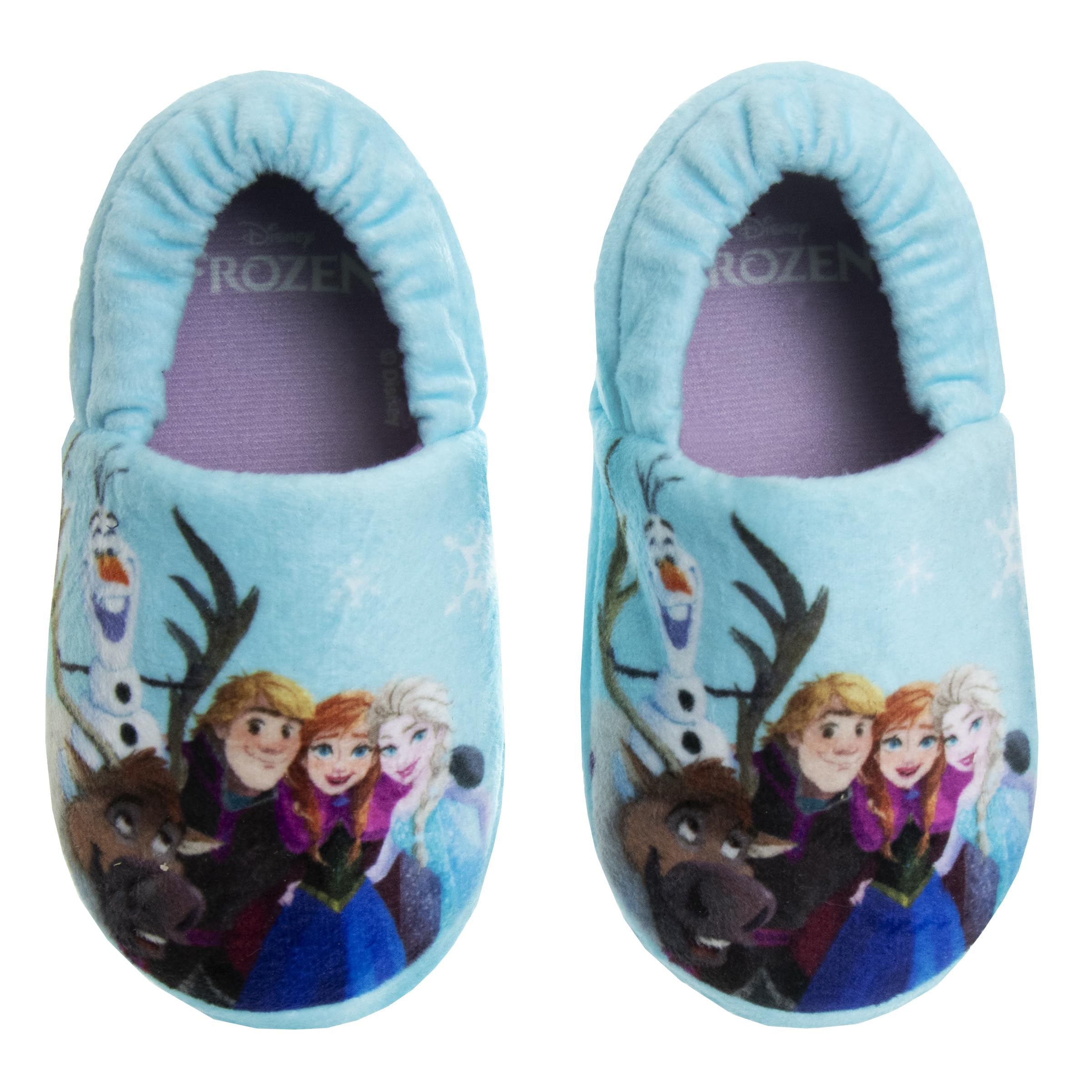 Disney Frozen Elsa and Anna Girls Slippers Plush Non-Slip Comfy Fluffy  Lightweight Warm Comfort Soft Aline Indoor House Slippers (Toddler/Little 