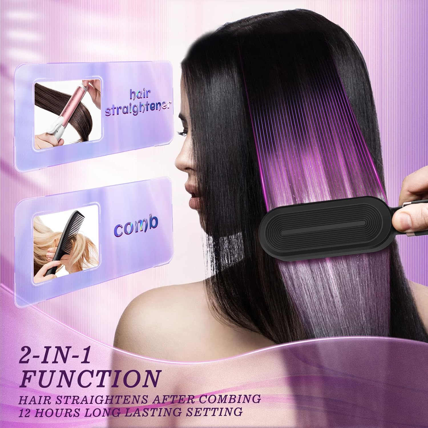 Hair Straightener Brush,DipRevo® Hair Straightener Comb with Anti-Scald,2-in-1 Hair Straightener Styling Comb with LCD Display ,Fast Ceramic Heating,Auto-Off,Black : Beauty & Personal Care