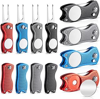 Poen 12 Pcs Golf Divot Tool Golf Repair Tool with Magnetic Ball Marker and Popping Button Metal Foldable Switchblade Repair Fixer for Golfers Prizes