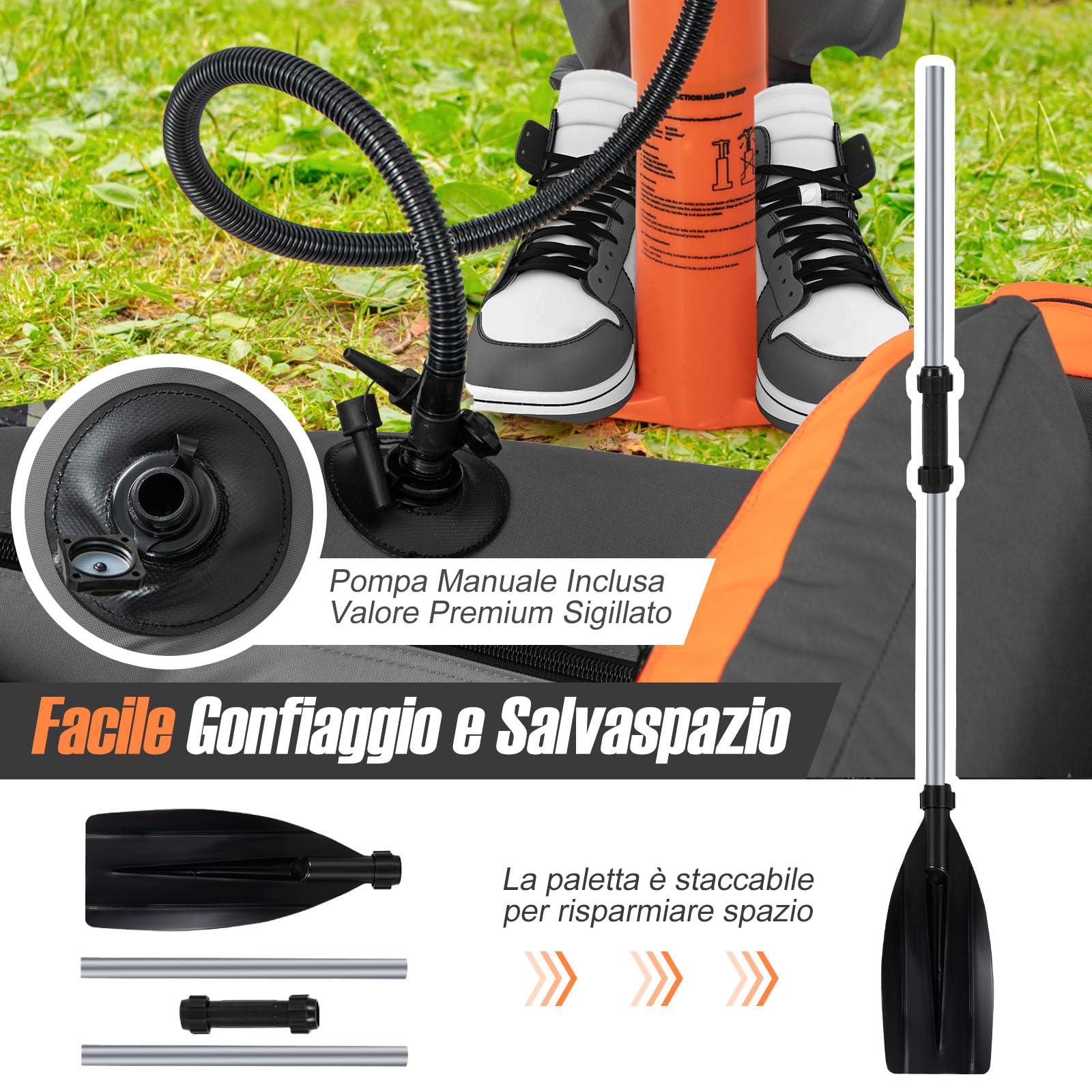 GYMAX GYMA Gommone da Pesca Gonfiabile, Barca da Pesca Portatile a Mosca con Cinghie Regolabili, Portata 160 kg, Pompa, Righello per Pesci, Tasche Portaoggetti, Pagaia, Supporto