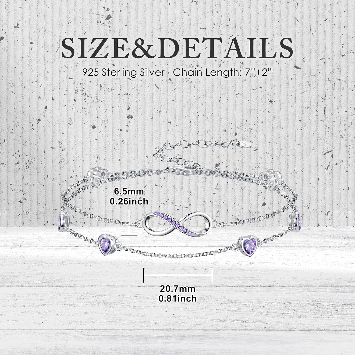 Infinity Birthstone Bracelet for Women 925 Sterling Silver Link Infinity Double Bracelet Charm Adjustable Jewelry Gifts for Women Girlfriend Her