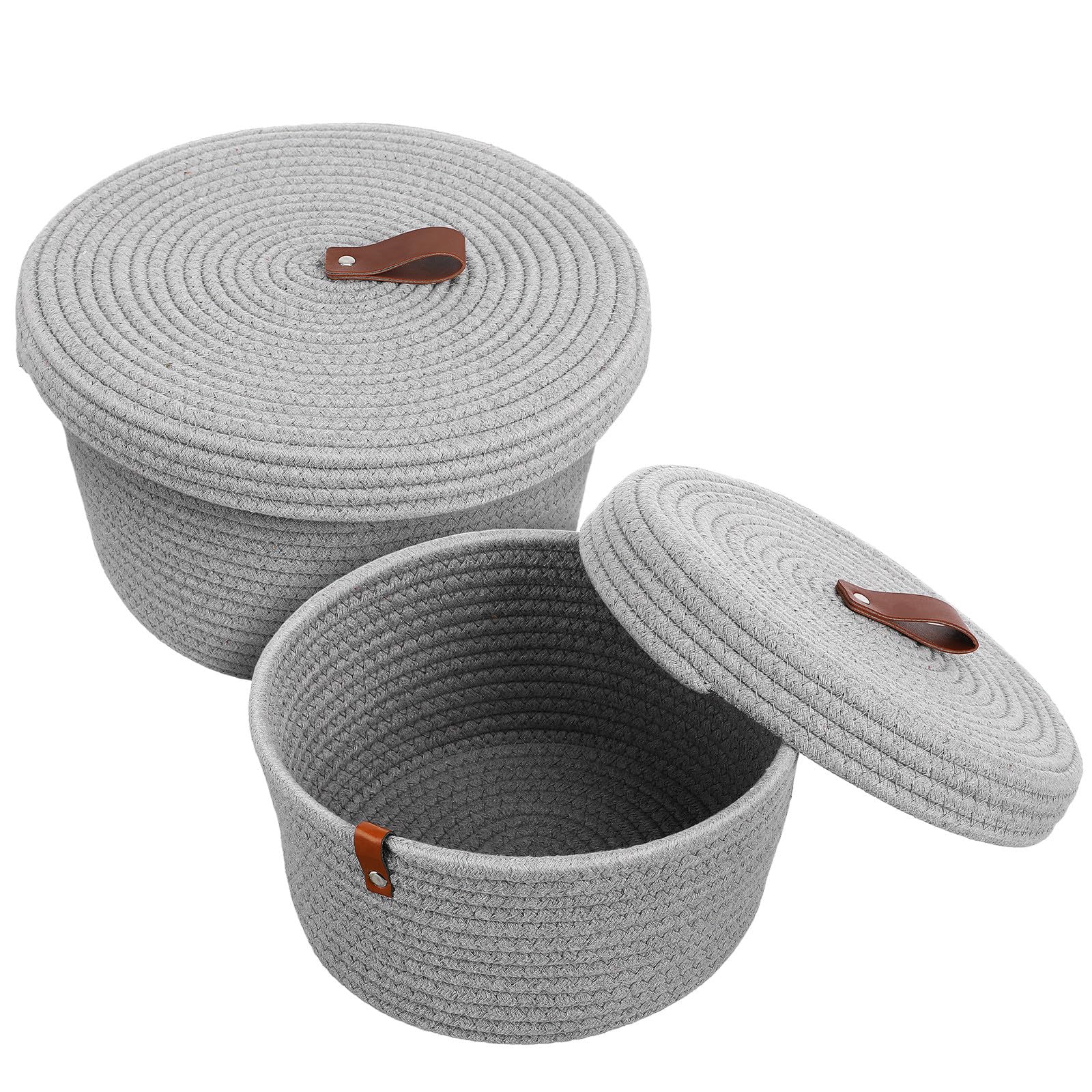 Toyvian 2 Stück Aufbewahrungskörbe aus Baumwolle mit Stabilem Gewebtem Material und Deckel Praktische Aufbewahrungskörbe für Zuhause und Büro im Schlichten Boho Design