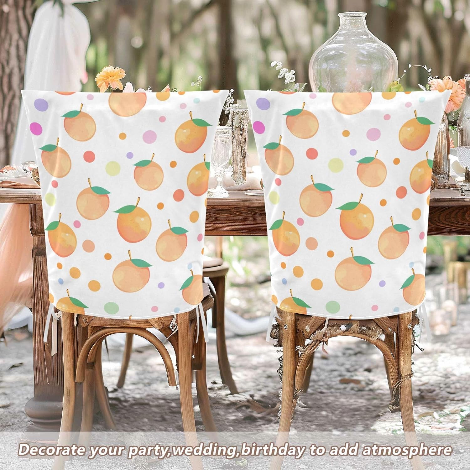 ALAZA Peaches and Colorful Polka Dots Chair Back Cover Set of 6, Washable Reusable Removable Chair Slipcovers Decorative Chair Cover for Home Kitchen Wedding Party