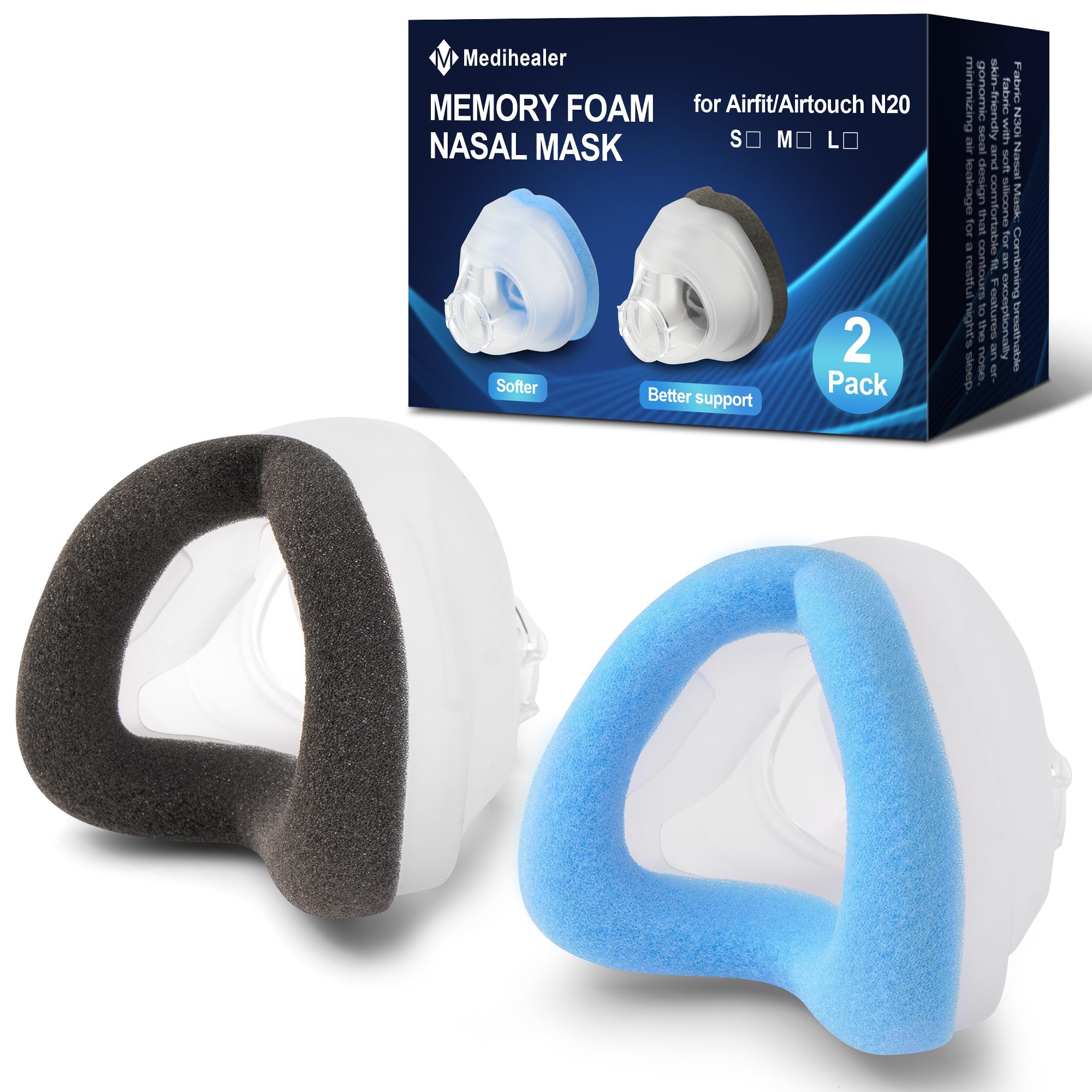 Photo 1 of N20 Nasal Cushion for AirFit N20 & AirTouch N20, 2 PCS Memory Foam Nasal Mask Cushion for Airfit N20, Ultra Soft and Quickly Rebound, Great Value CPAP Supplies by Medihealer-S