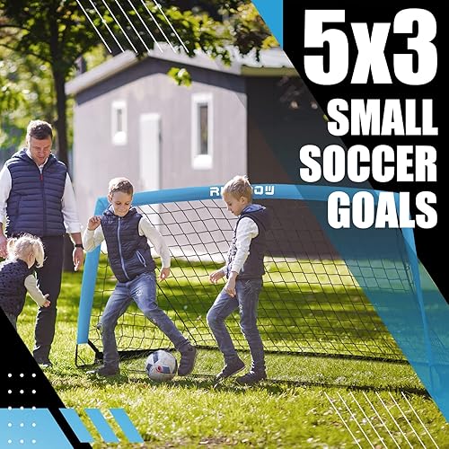 Miniatura 6 de RUNBOW Portería de fútbol portátil para niños de 5 x 3 pies para patio trasero y niños pequeños, juego de 2 con funda de transporte portátil