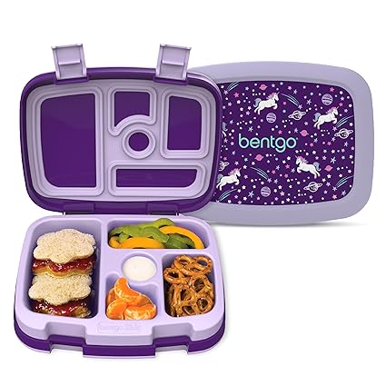 Bentgo Kids Prints (Unicorn) - Leak-Proof, 5-Compartment Bento-Style Kids Lunch Box - Ideal Portion Sizes for Ages 3 to 7 - BPA-Free and Food-Safe Materials