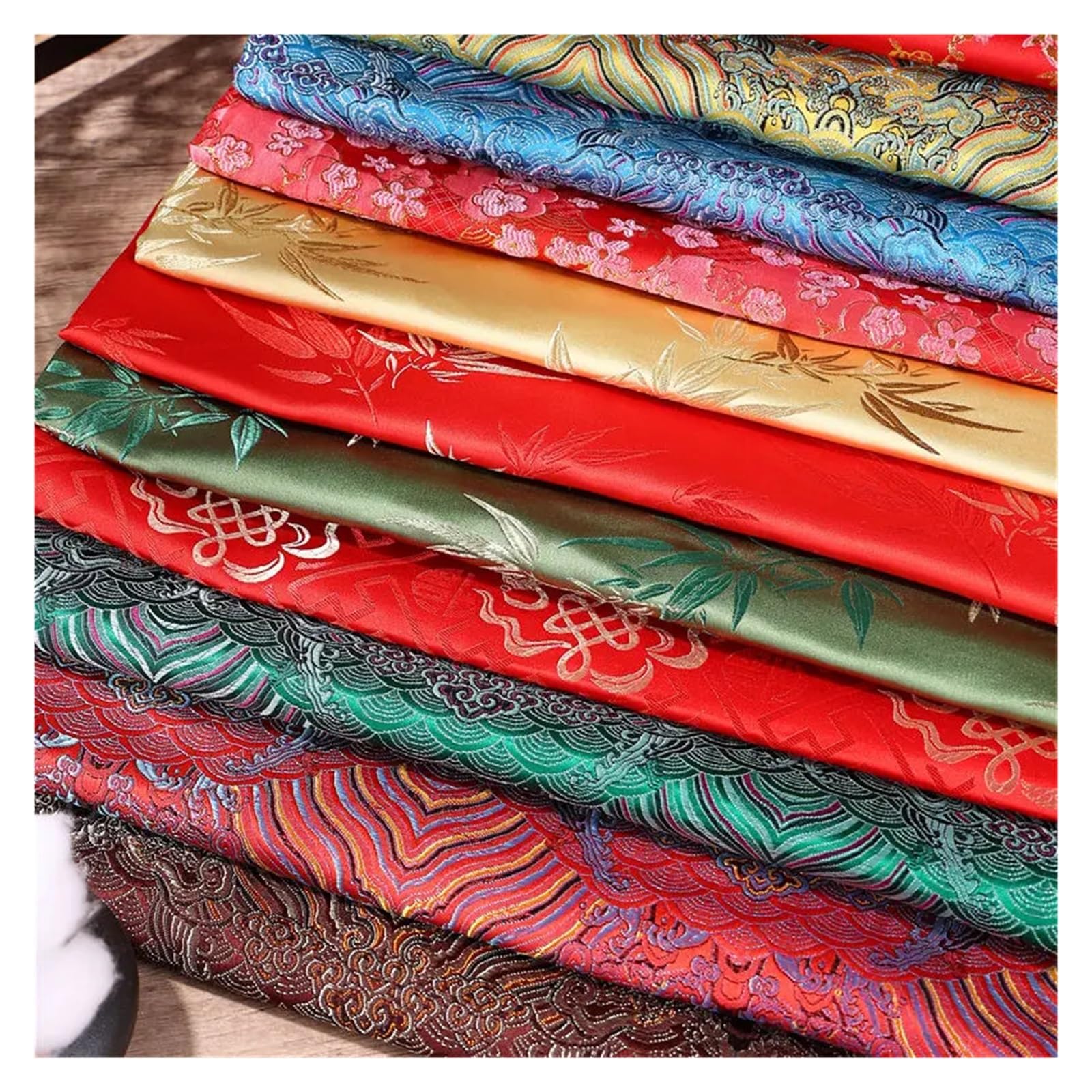 Tkanina żakardowa z brokatem poliestrowym | Wielokolorowy 100cmx150cm: Cheongsam, saszetka, szycie DIY(Red Rattan Flower)