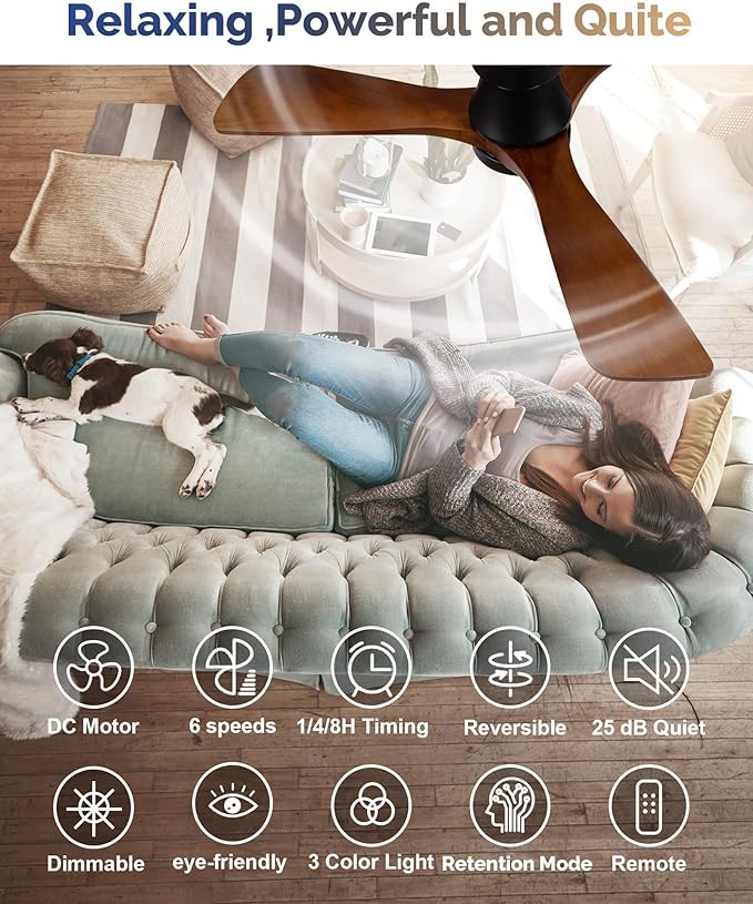 Ventilador de Techo 42 Pulgadas con Luz, Control Remoto, Mon miniatura 7