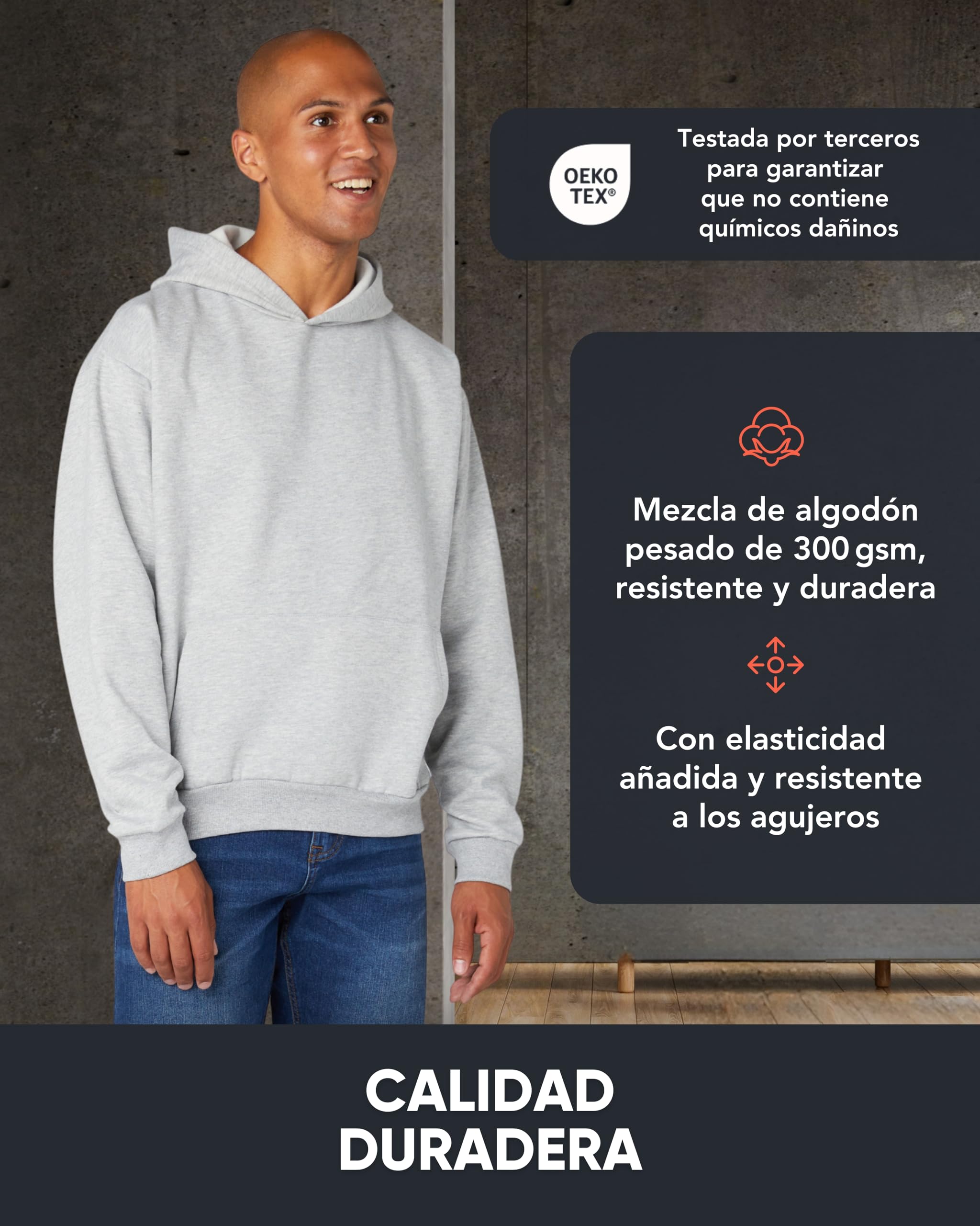 FM London Hoodie para Hombre - Sudadera con Capucha para Hombre, Ligeramente Holgada y de Diseño Pesado, Mezcla de Algodón Transpirable