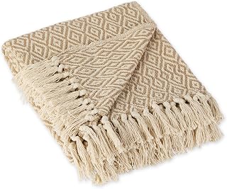 DII Rustic Farmhouse Double Diamond Woven Cotton Throw Blanket 50x60 Stone - Cozy Versatile Decor