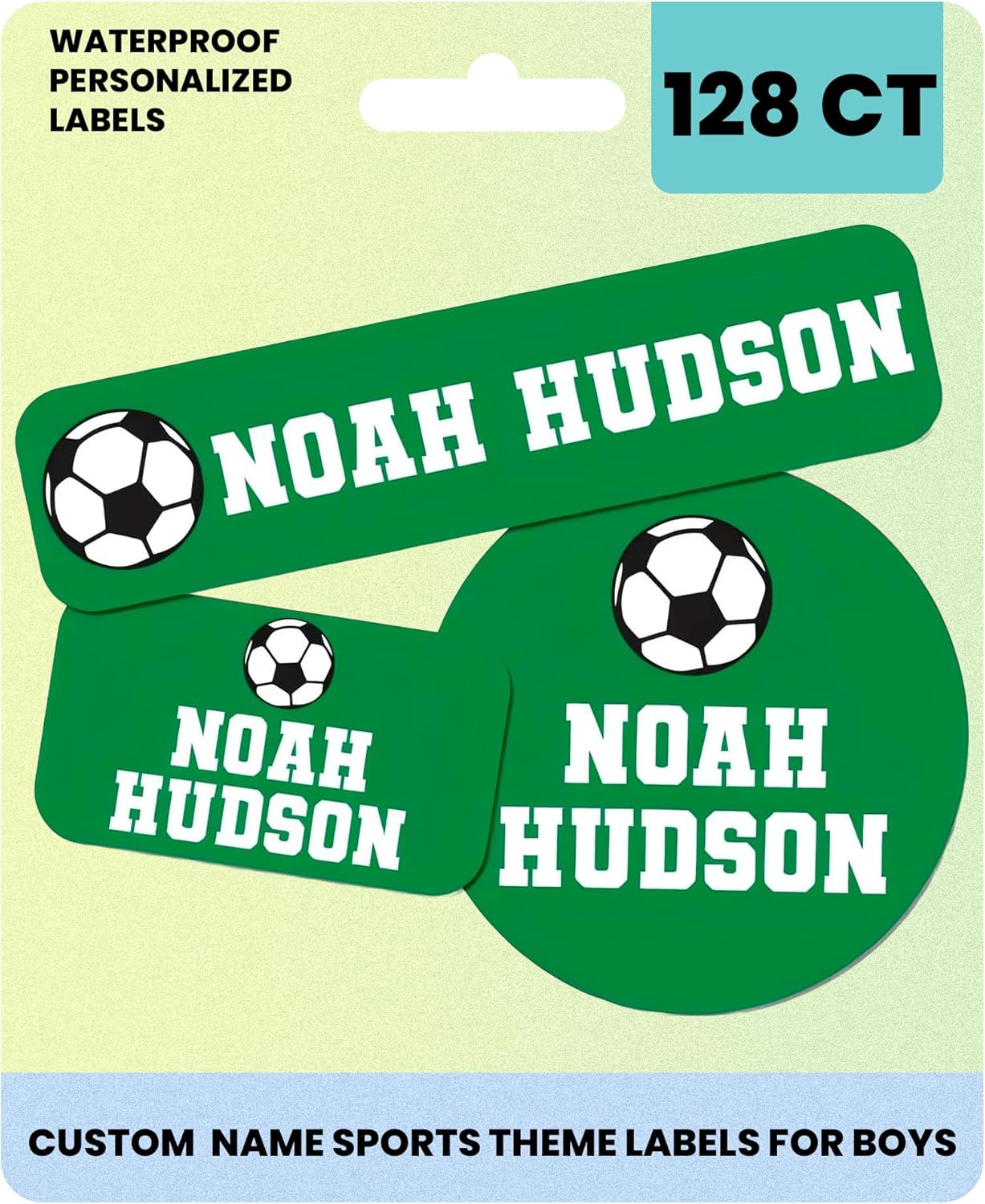 Label Daddy Personalized Name Labels Sports Theme - Waterproof, Durable & Safe for Kids Name Tags - for Shoes, Lunch Boxes, Jackets & More - Self-Adhesive, No Sew No Iron - 128 Ct - Soccer Design
