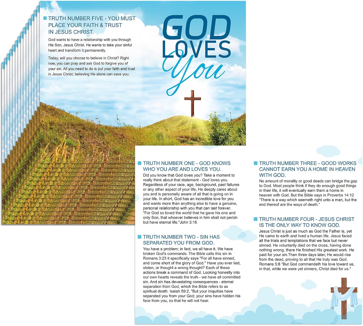 Dunzoom 300 Pcs Gospel Tract Card Salvation Plan Cards Bible Tracts 7 x 5.5 Inch Christian Inspirational Bible Verses Greeting Men Women Church Supplies(God Loves You)