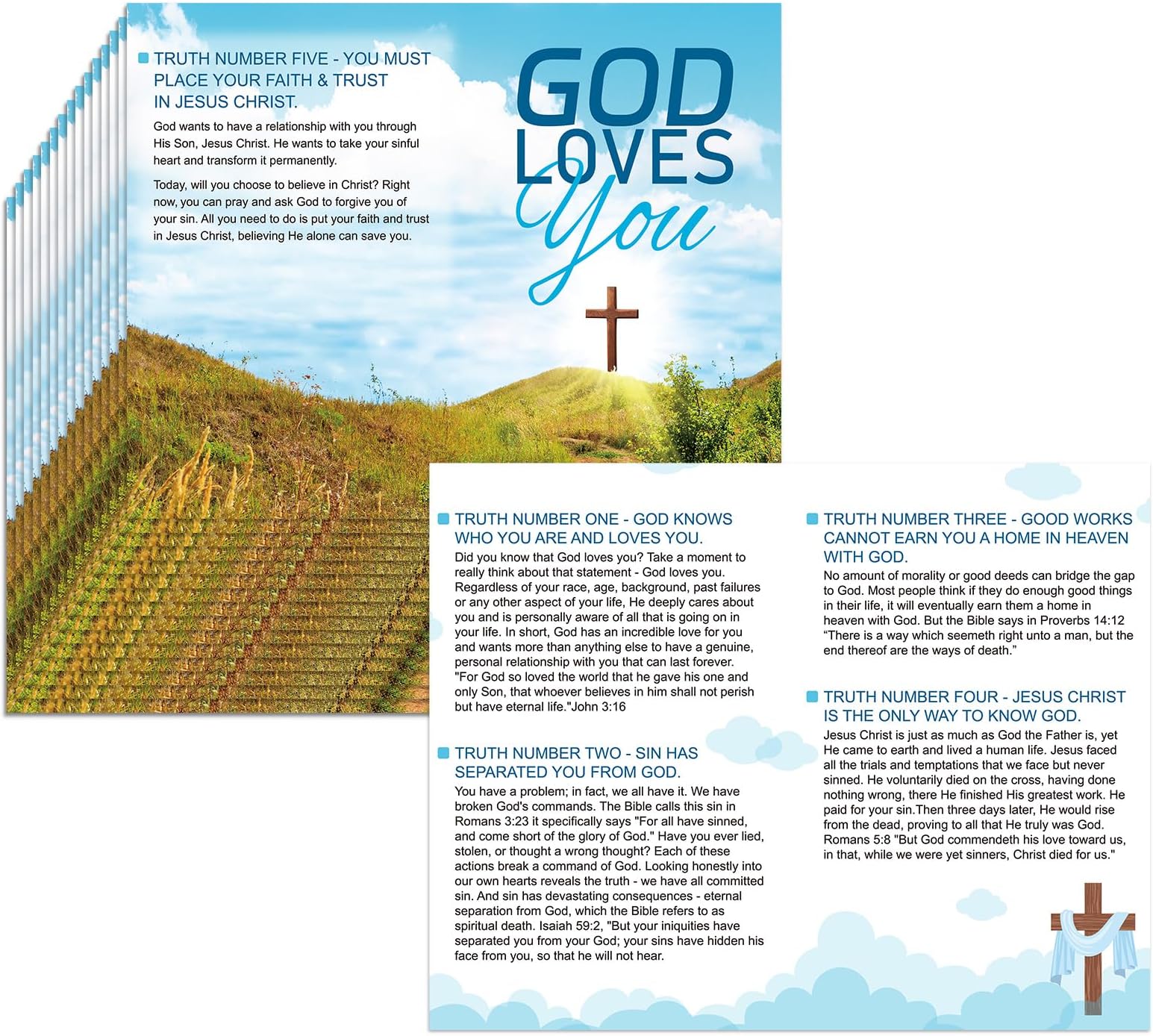 300 Pcs Gospel Tract Card Salvation Plan Cards Bible Tracts 7 x 5.5 Inch Christian Inspirational Bible Verses Greeting Men Women Church Supplies(God Loves You)