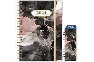 2024 Monthly Planner, 6.5" x 8.5" Marble Planner with Page Tabs, Twin-Wire Binding and Bookmark