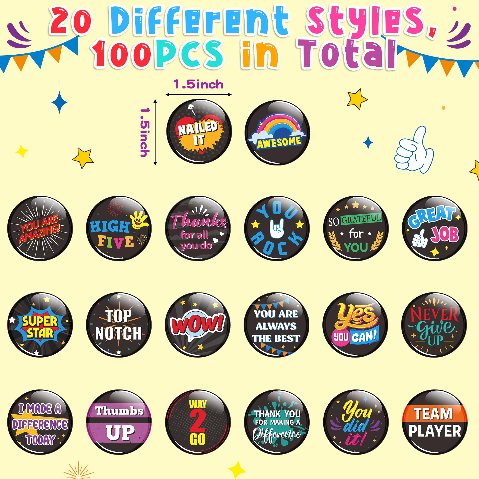 Snapklik.com : 100Pcs Reward Button Pins - Inspirational Recognition ...