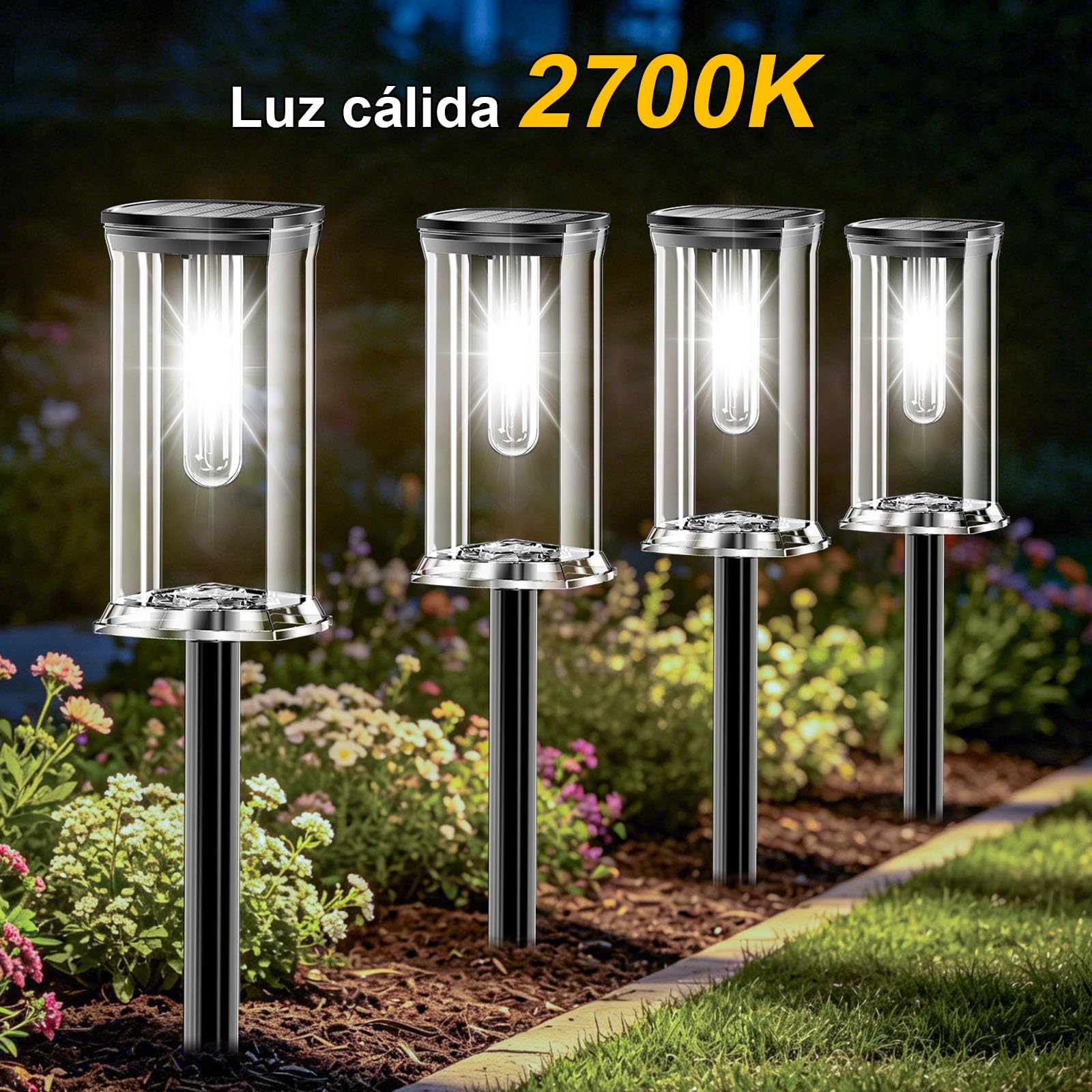 SOLARBABY 12 Pezzi Luci Solari da Giardino Esterno LED Bianco Freddo, Giardino Solari da IP65 Accensione Automatica, Illuminazione Funzionale per Vialetto, Percorso, Giardino e Cortile