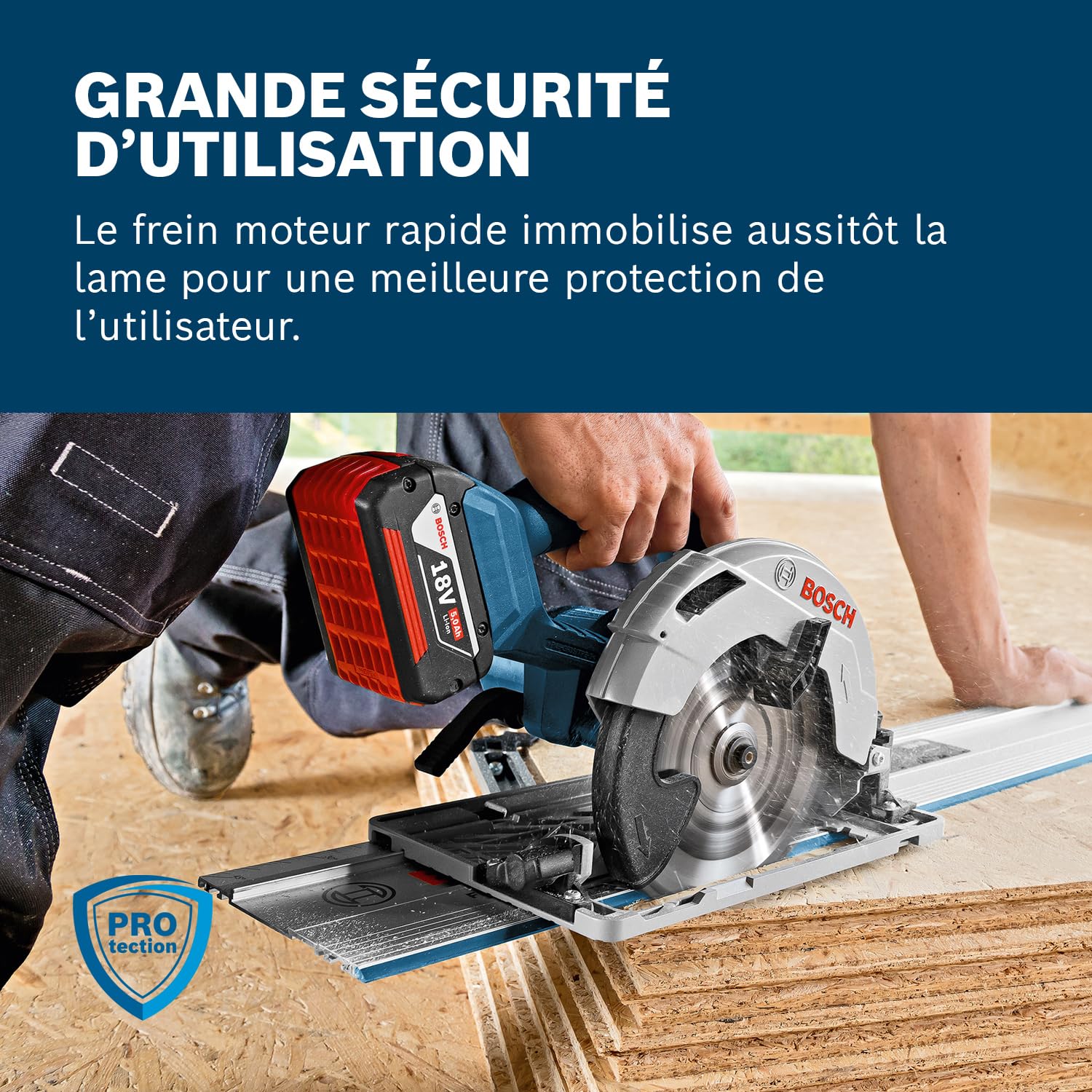 Bosch Professional 18V System scie circulaire sans-fil GKS 18V-57 G (compatible rail de guidage, capacité de coupe : 57 mm, 2 batteries 4,0 Ah, chargeur rapide GAL 18V-40, 1 lame de scie, L-BOXX)