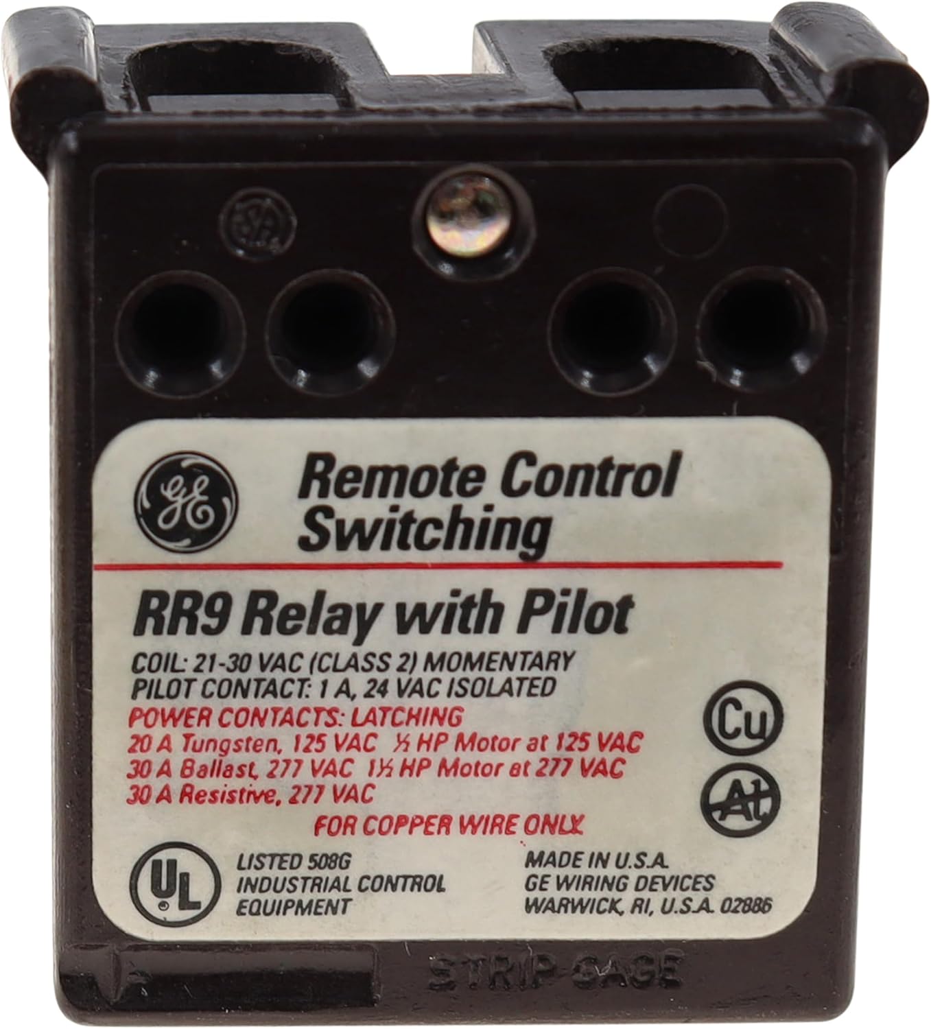 1- GE RR9 20A SPST Low Voltage Relay PILOT