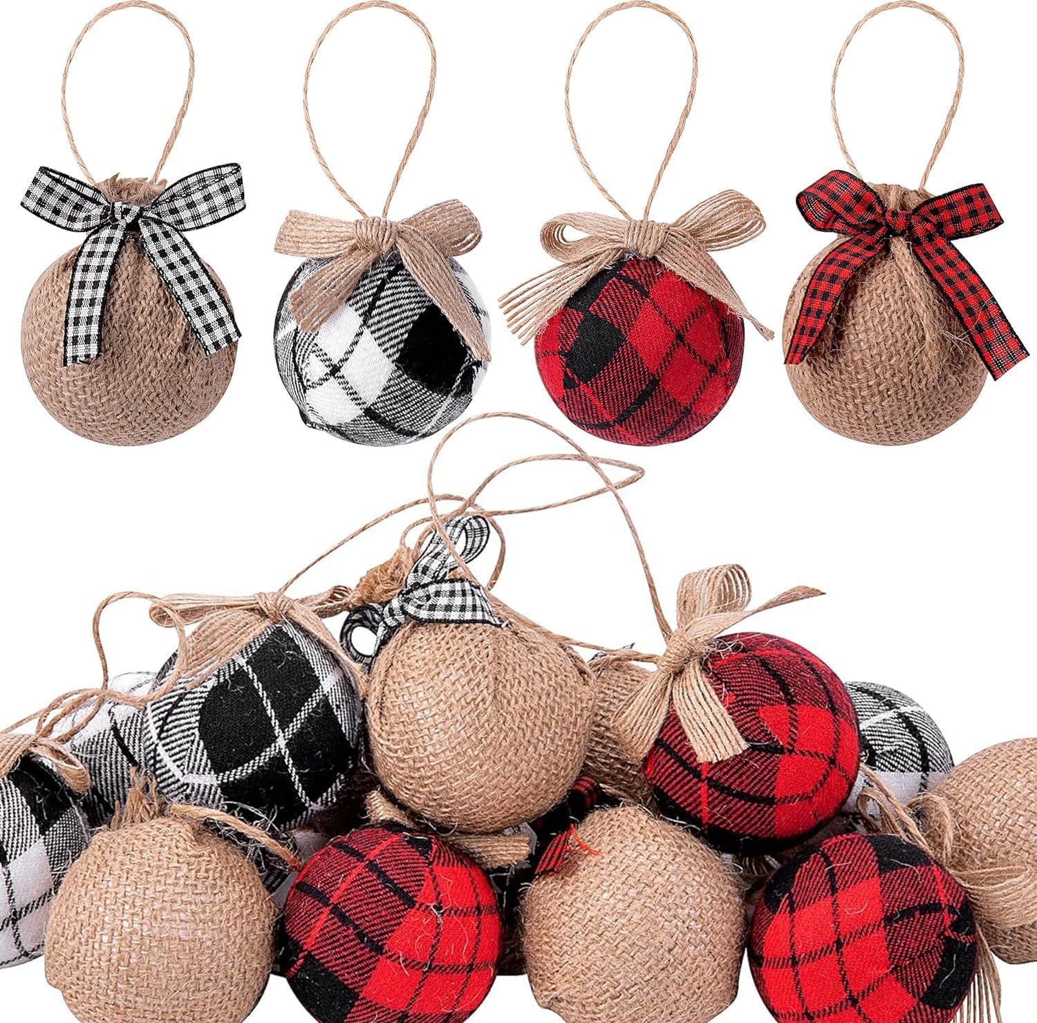 Deloky 16 Pcs Buffalo Plaid Fabric Ball- 2 Inch Christmas Fabric Wrapped Burlap Balls- Rustic Ball Ornaments with Bow for Christmas Tree Party Decoration Supplies Deloky 16 Pcs Buffalo Plaid Fabric Ball- 2 Inch Christmas Fabric Wrapped Burlap Balls- Rustic Ball Ornaments with Bow for Christmas Tree Party Decoration Supplies