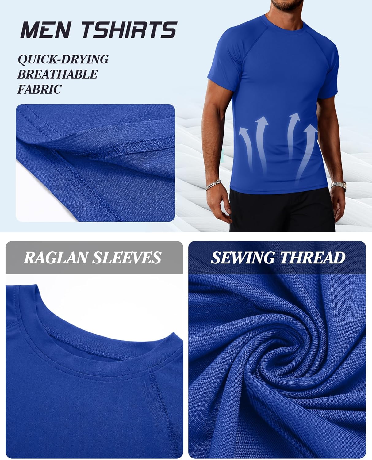 Huukeay 3 Pack Men's Short Sleeve Swim Shirts, UPF 50+ Rash Guard Tees Quick Dry Lightweight Fishing Running Hiking T-Shirts - Image 5