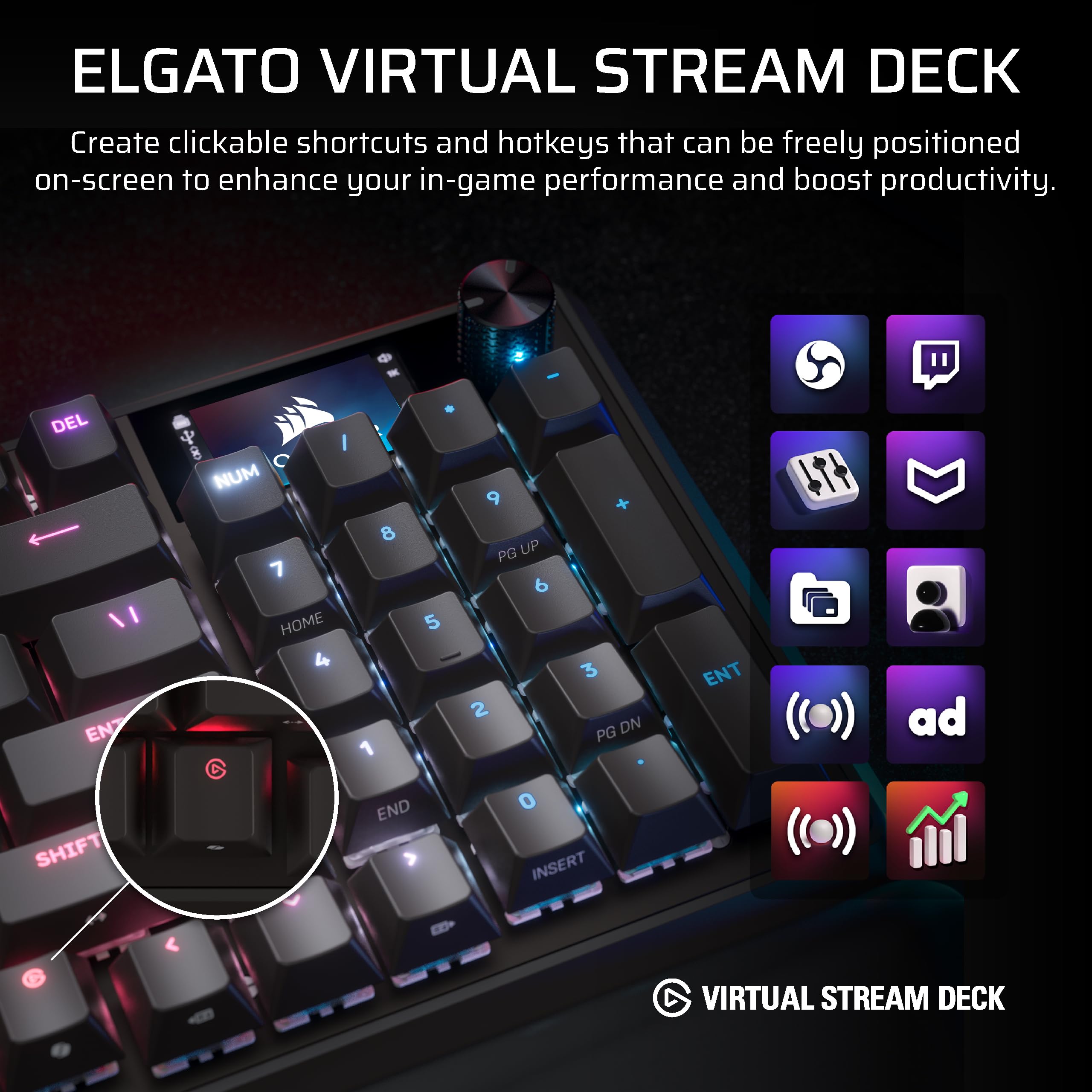 Corsair VANGUARD 96 Wired Mechanical Gaming Keyboard – 96% Layout, MLX Plasma Linear Switches, 8000Hz Polling, LCD Display, Virtual Stream Deck, G-Keys, SOCD Flashtap, QWERTY UK – Black — view 8