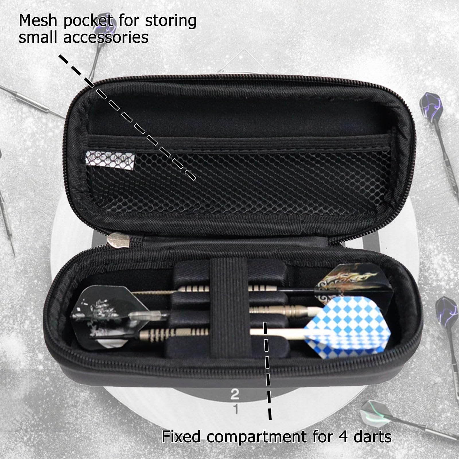 Butyeak Estuche Dardos, Funda Dardos, Cartera de Almacenamiento, Darts Case, Bolsa Caja de Almacenamiento para 4 Dardos, EVA Dartwallet con Cierre de Cremallera, Dardos no Incluidos, Color Negro
