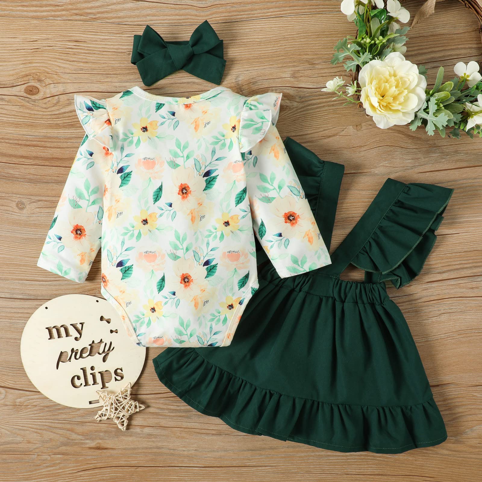 Conjunto De Roupa Para Bebé Menina Com Babados E Estampa Floral - 0 A 18 Meses | ABCRR