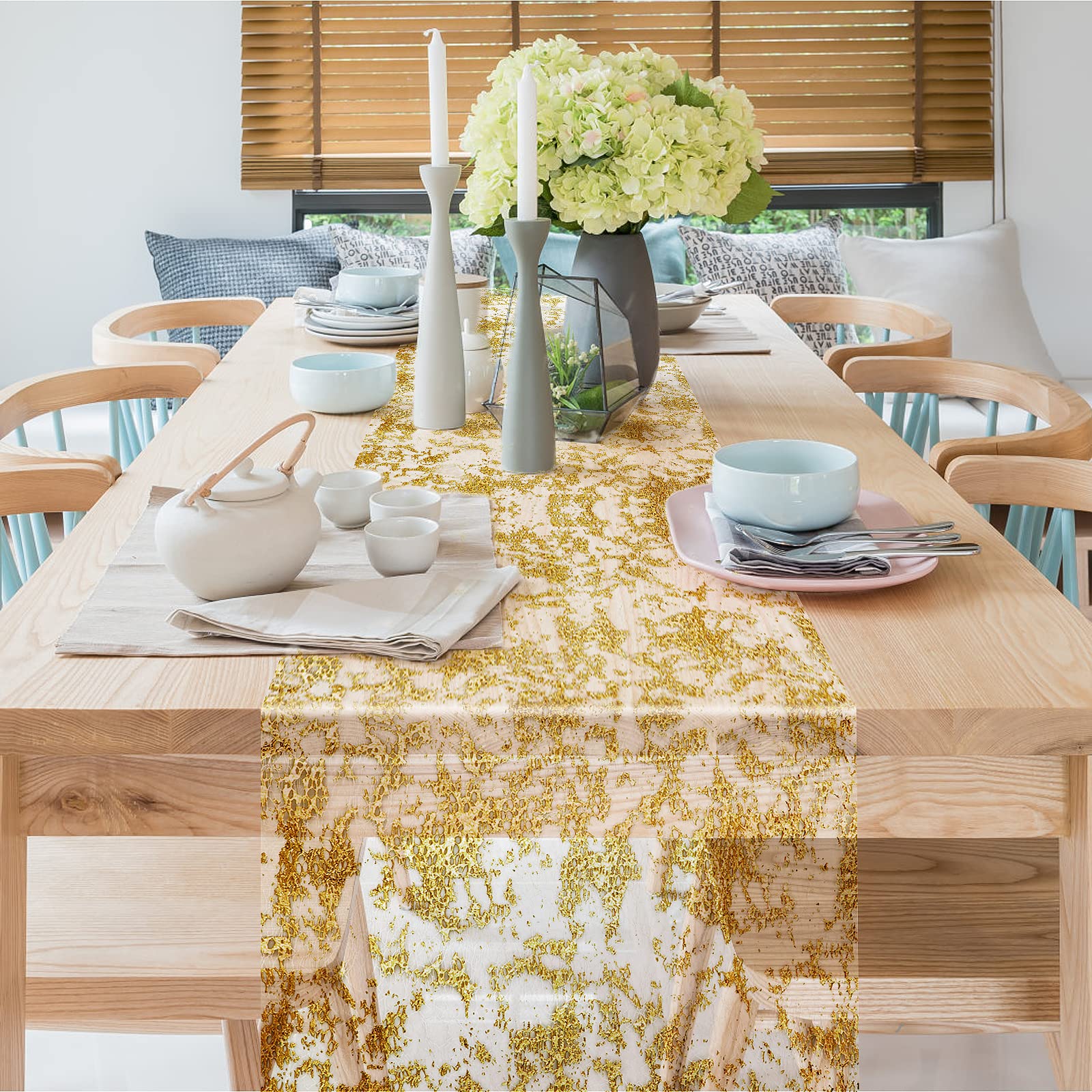 Yotako Runner da tavola dorato, 30 cm x 32,8 m, con glitter oro metallizzato, sottile e dorato, per matrimoni, feste e decorazioni di compleanno