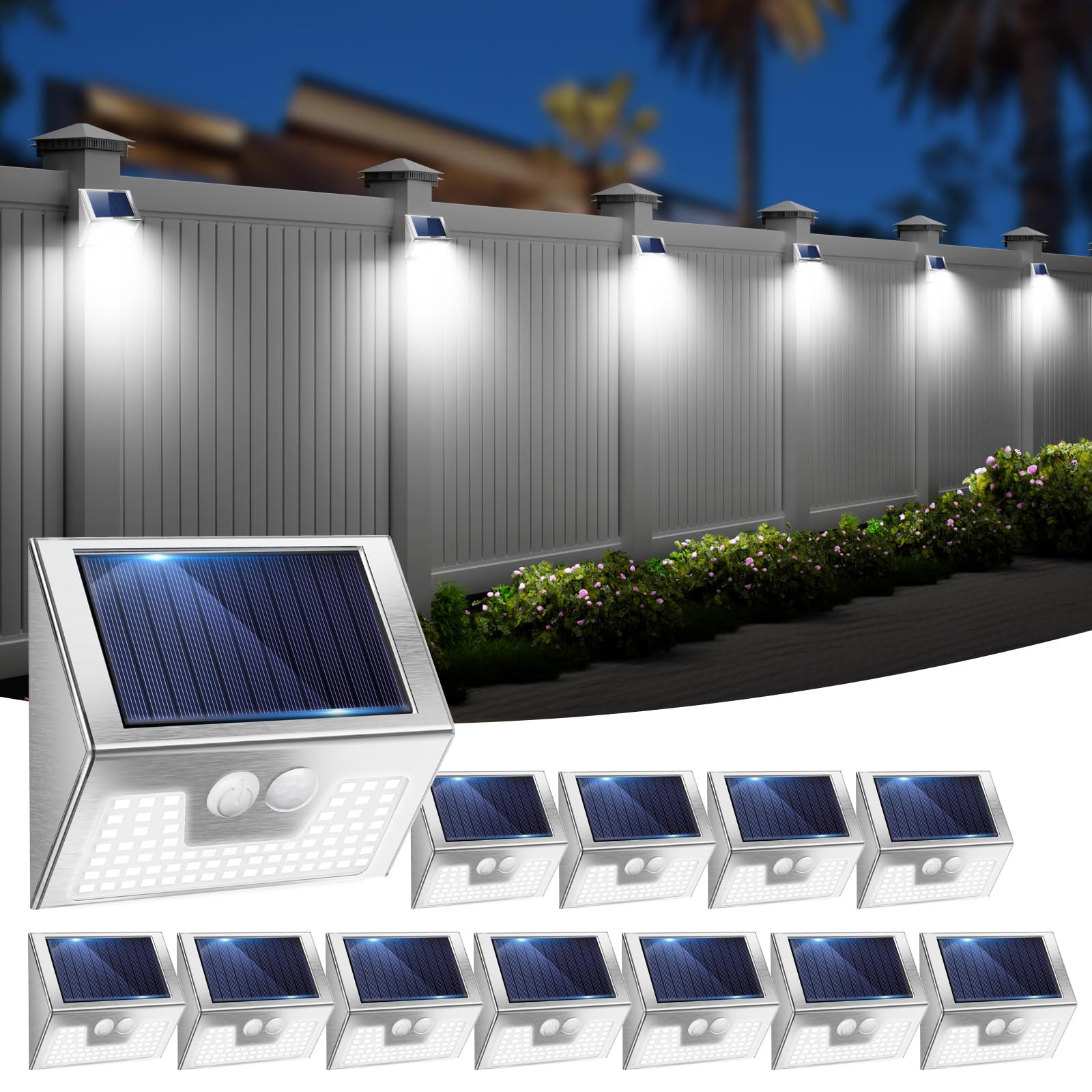 Solar Lights Outdoor Motion Sensor- Stainless Steel Led Security Lights IP65 Waterproof, 3 Lighting Modes