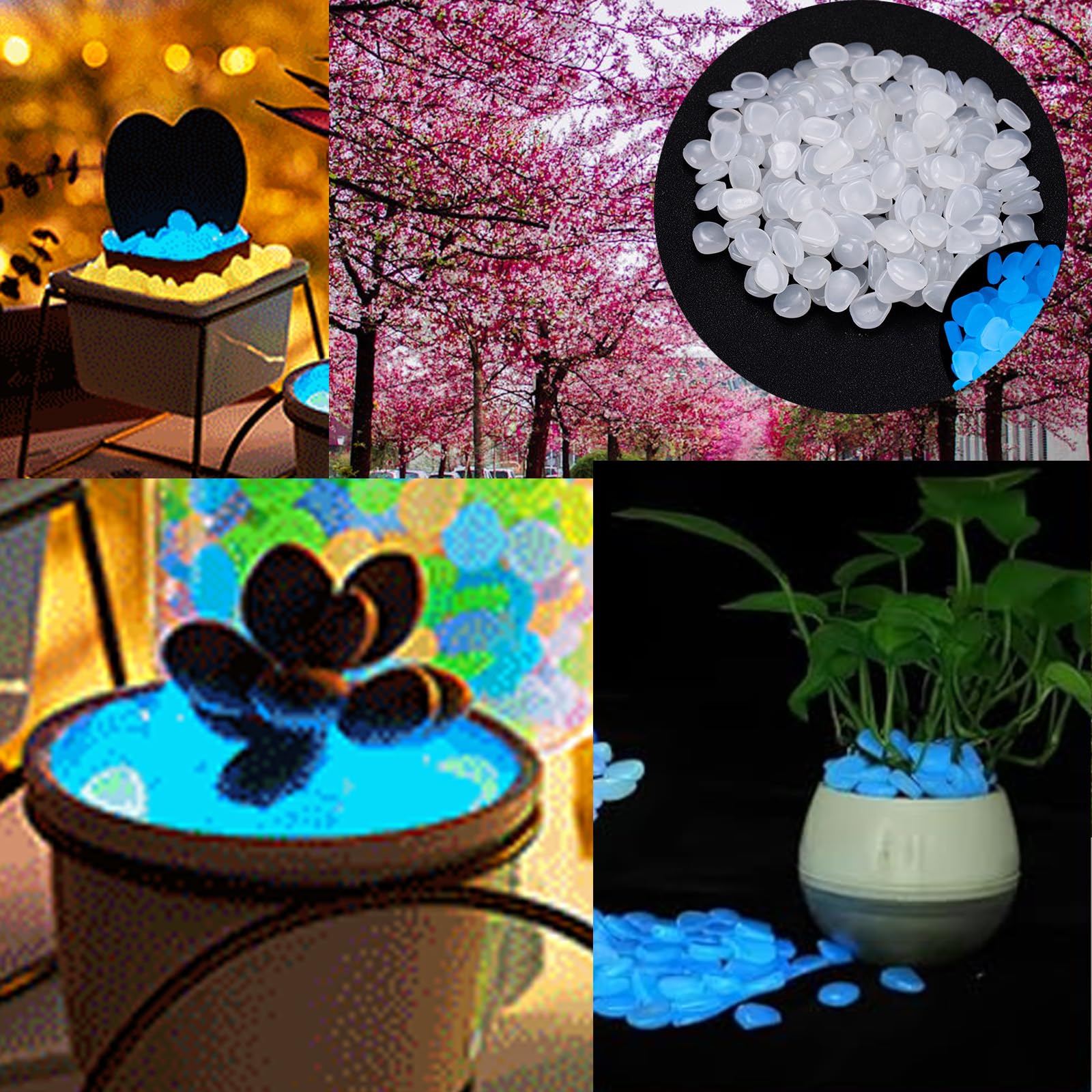 Pack da 300 Pietre Fluorescenti Ciottoli Luminescenti Bianchi per Giardino, Acquario, Decorazioni Esterne Sicuri, Atossici, Senza Odore