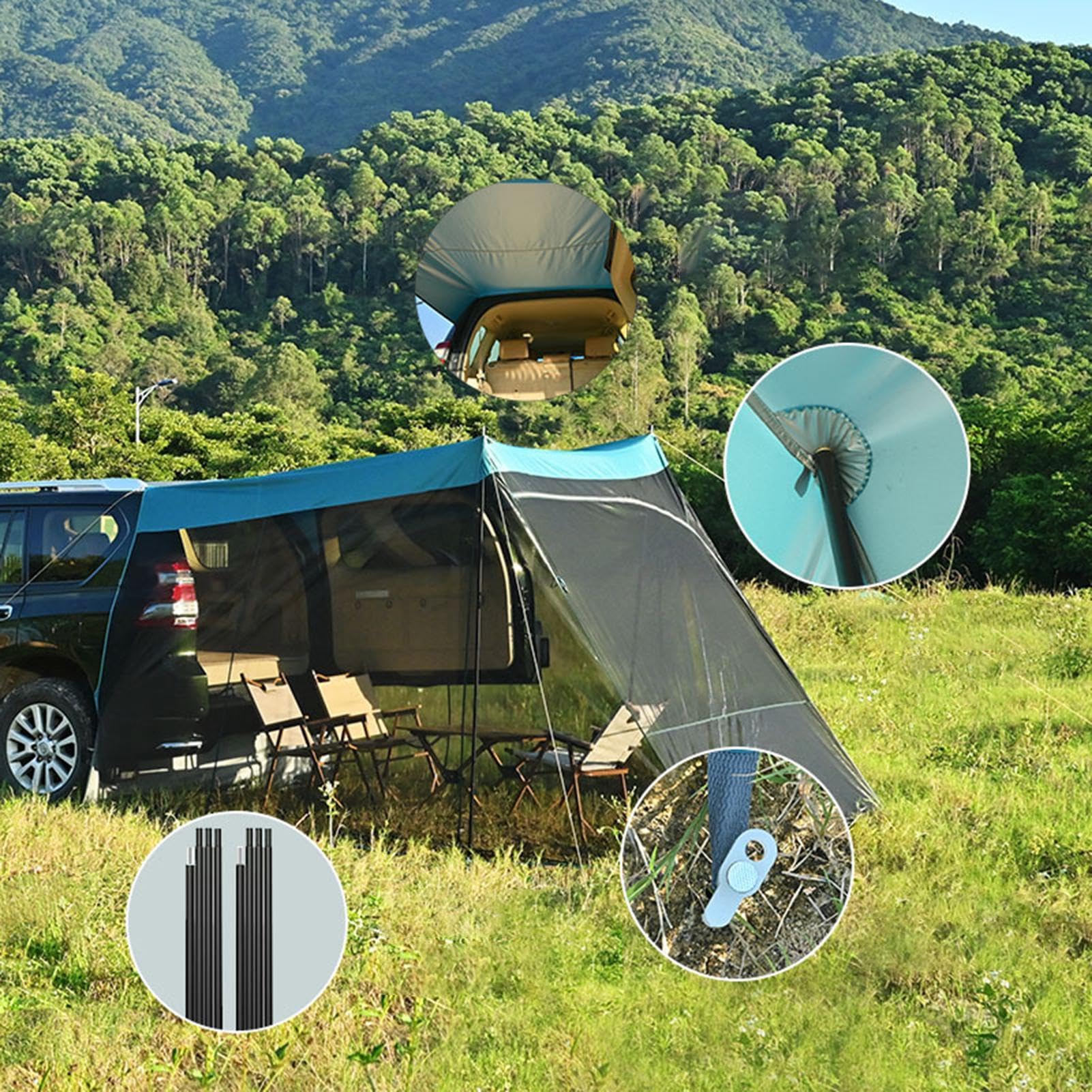 Tenda da Campeggio per Auto, tende SUV per il Campeggio Tenda | portellone della Rete dello schermo del baldacchino 'Automobile Protezione UV, Tenda da Tetto Antivento, Tenda da Campeggio p