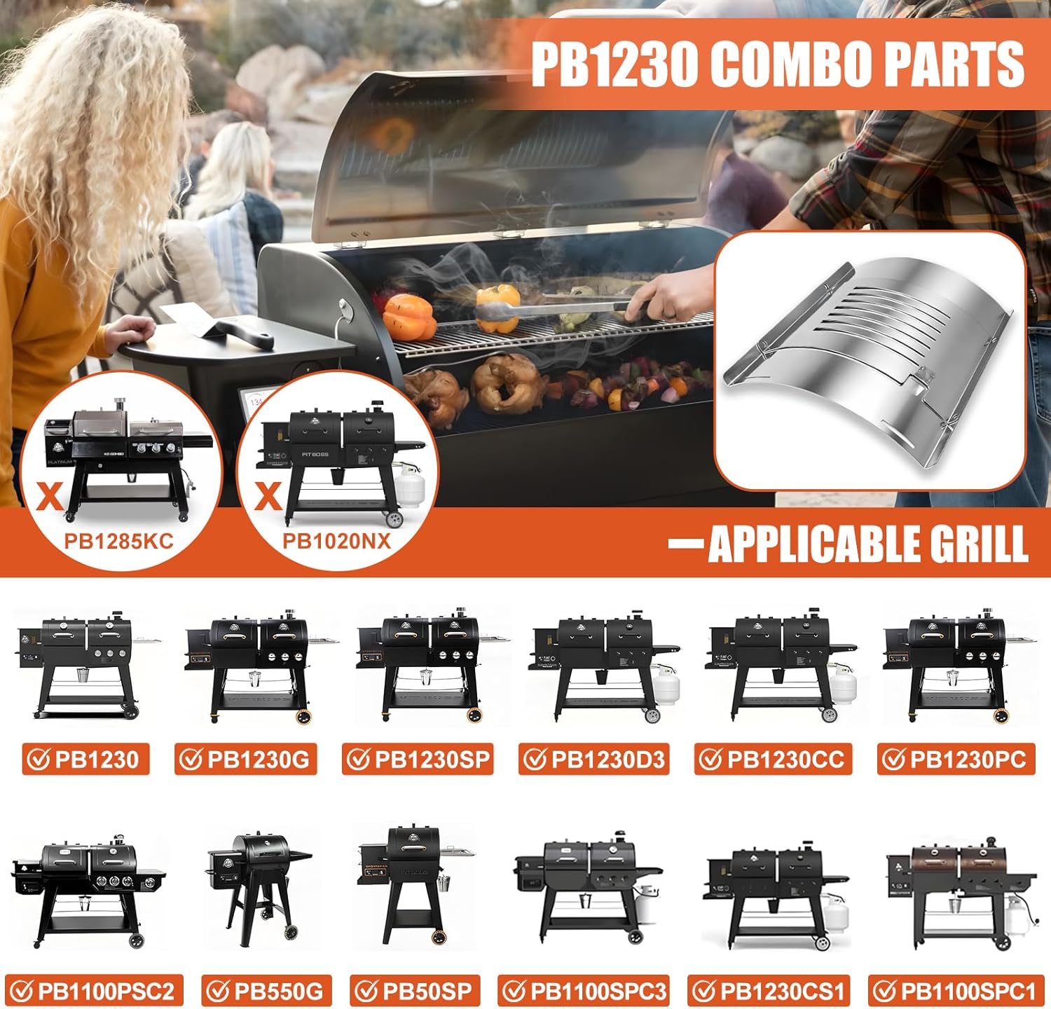 PB1230 Flame Broiler Kit for Pit Boss Pellet Gas Combo Grills - Sliding Cover & Bottom Plate Replacement - Compatible with PB1230CC, PB1100PSC1/PSC2/PSC3, PB550G, PB600PS1, PB500SP, PB1230 Series
