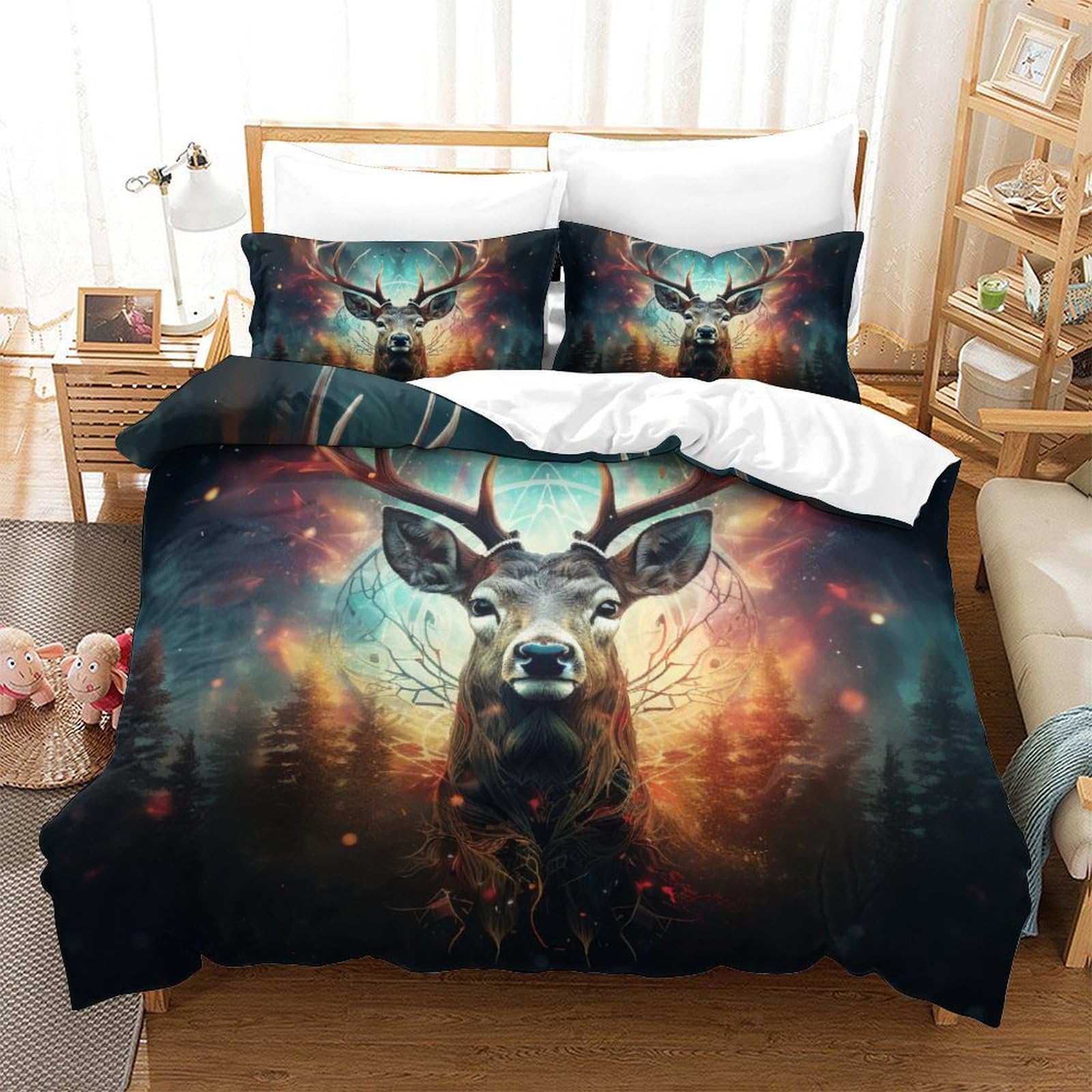 Housse de couette wapiti en microfibre douce avec zip pour lit Super King