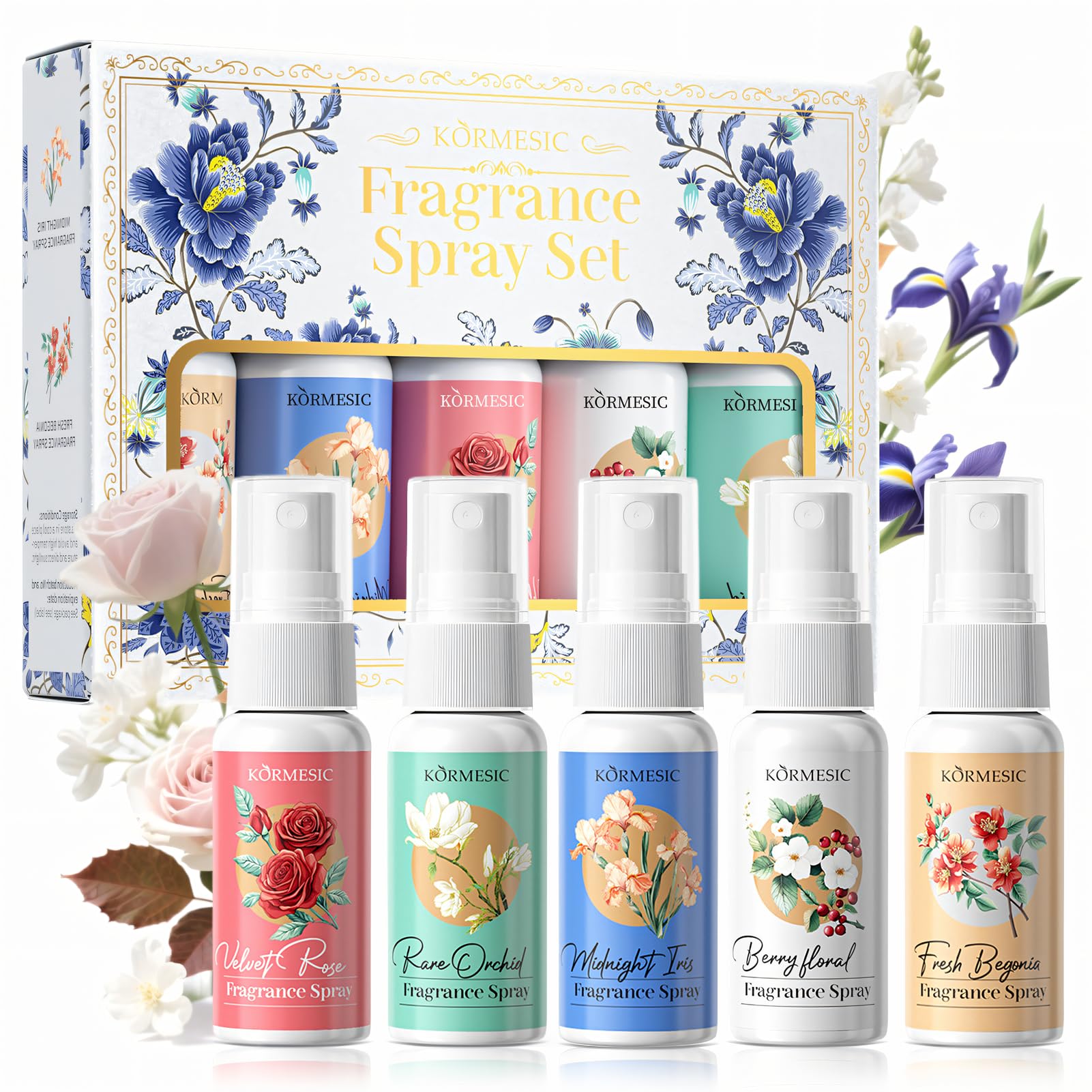 Set Profumi Donna, Acqua Corpo Profumata Donna, Acqua Profumata Corpo, Mini Profumi con Rosa, Agrumi, Begonia, Lris, Orchidea, Fragranzaromantica di Lunga Durata,Formato da Viaggio, 5 * 35ml