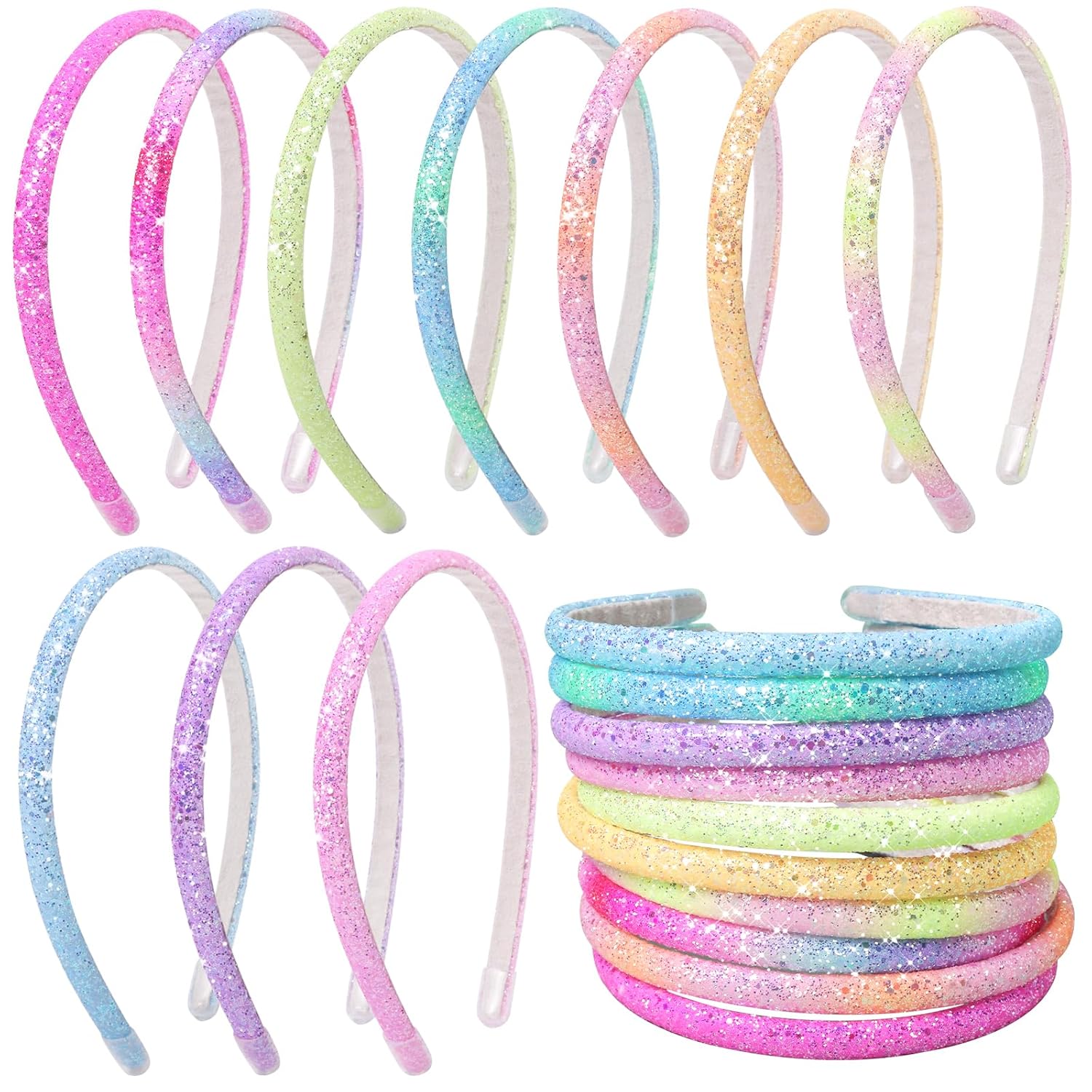 Fishdown Glitter Headband for Girls Women Sparkle Headband Accessory Set of 10