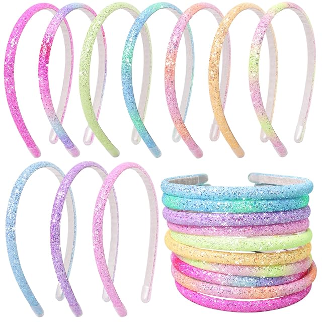 Fishdown Glitter Headband for Girls Women Sparkle Headband Accessory Set of 10