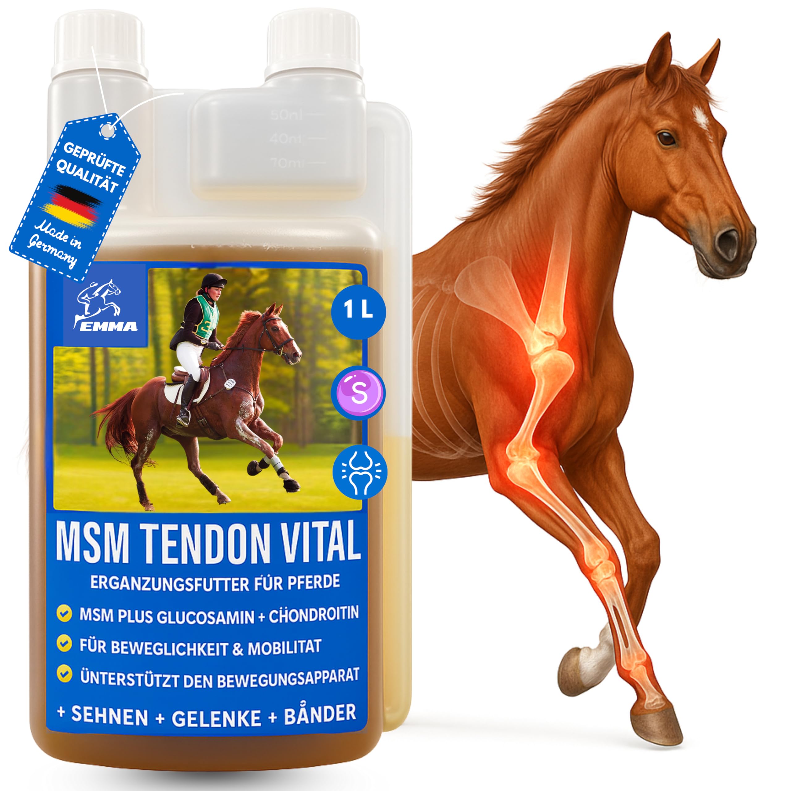 MSM Cheval 1L Liquid Glucosamine & Chondroïtine Haute Dose avec MSM Complexe articulaire Maintenir Les os & Les articulations Tendons Renforcer Les ligaments Glucosamine Chondroïtine MSM Collagène