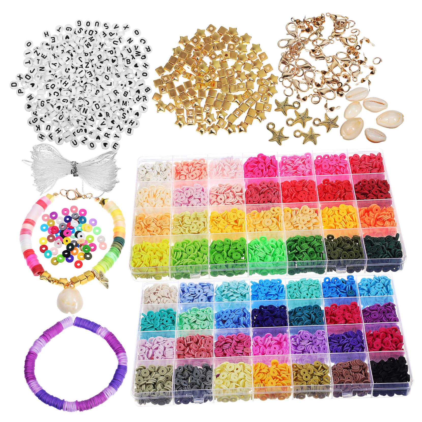 SHINEOFI Kit Bijoux Bracelet et Collier DIY avec Perles Argile Colorées et Lettres Créatif pour Fabrication de Bijoux et Cadeaux Personnalisés