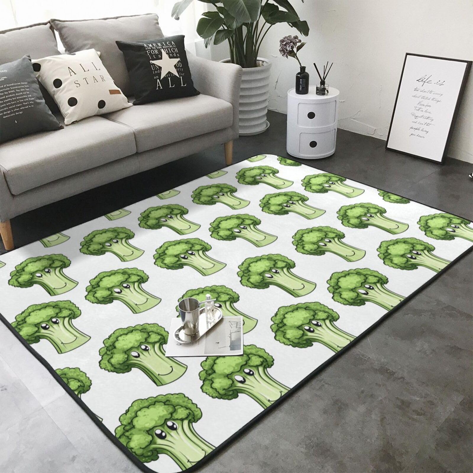 Teppich für Wohnzimmer, niedlicher Cartoon-Blumenkohl-B-Druck, 12,7 x 17,8 cm, für Schlafzimmer, weich, waschbar, rutschfest, für drinnen und draußen, für Esszimmer, Kinderzimmer, Büro, Dekoration
