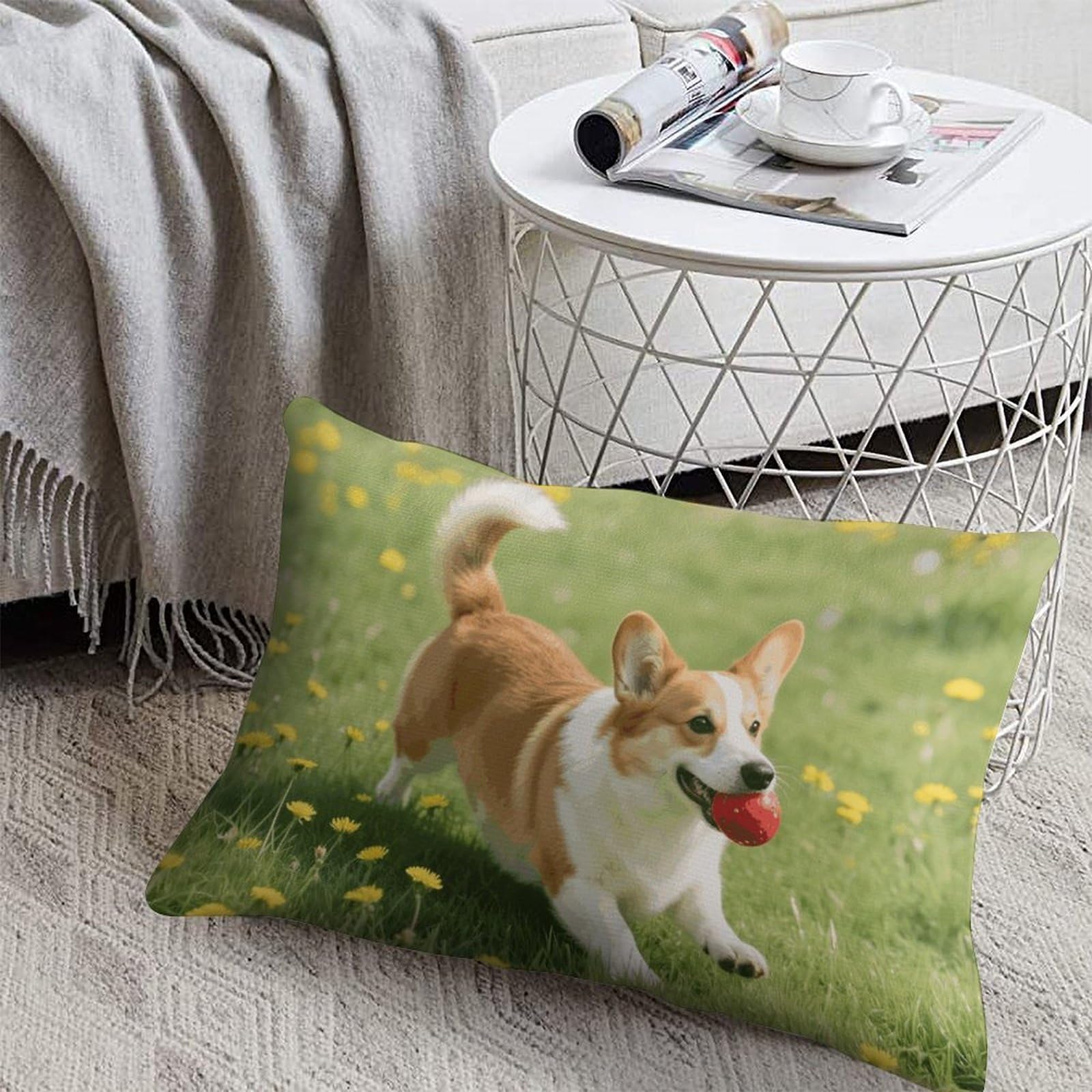 FodPand Decorative Throw Pillow Covers 8x12 Short Plush Corgi Body Pillowcase Cushion Cases with Invisible Zipper Rectangle Lumbar Pillow Shells for Sofa Couch Chair Bed Home Decor