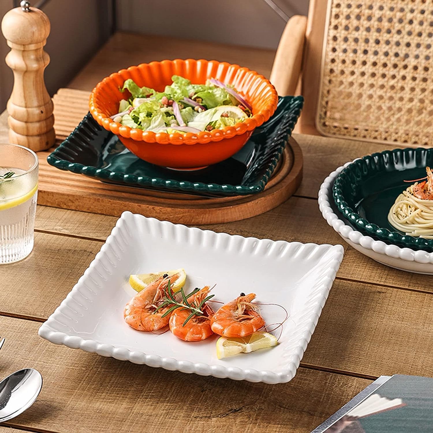 platos, platos profundos, Tazón de ramen, plato hondo de cerámica grande, ensaladera de pasta, tazón grande for servir, filete. Ensaladera de frutas grande for cena, redonda, 9 pulgadas, blanca (color