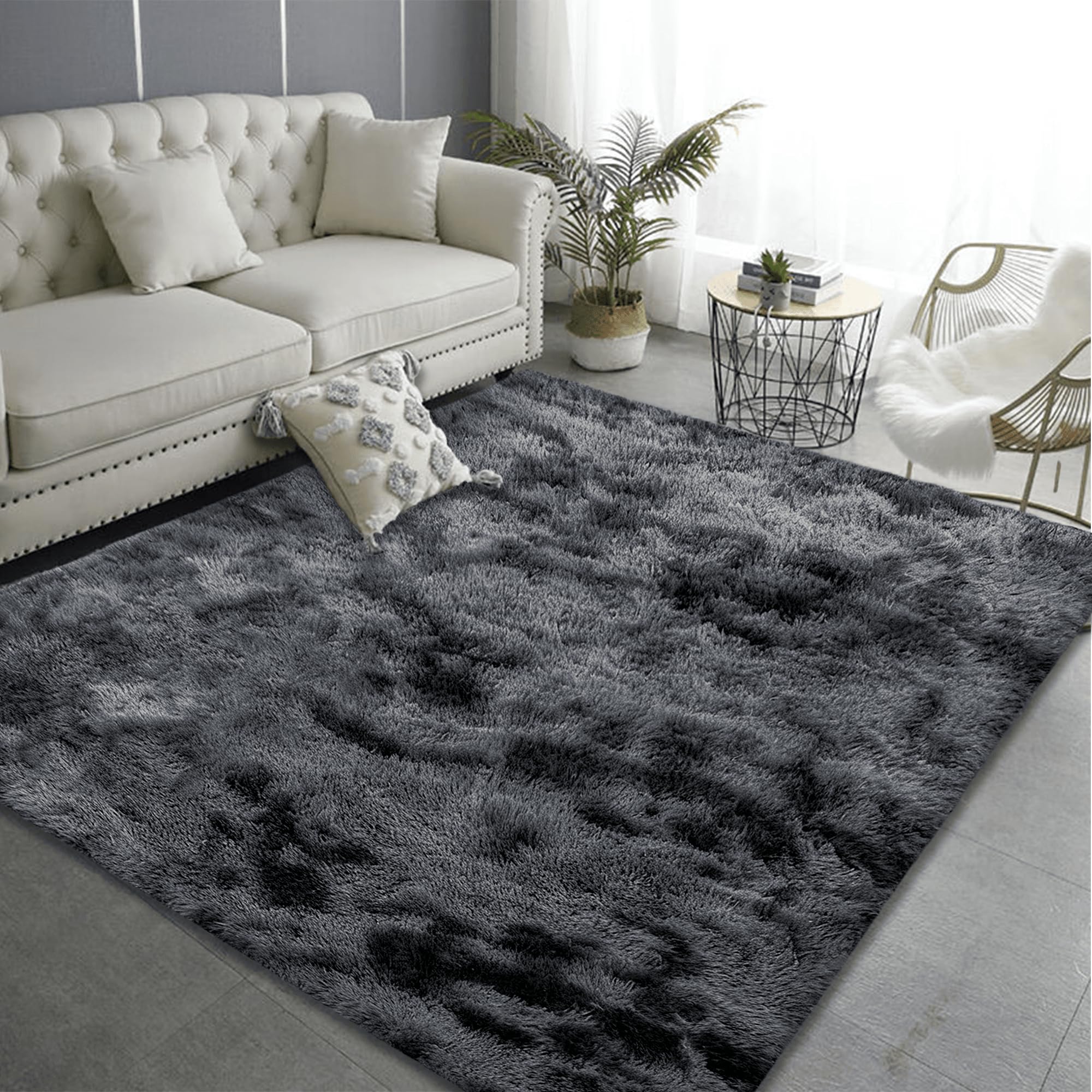 Tapis moelleux chambre 120x280 cm gris foncé avec dessous antidérapant pour couloir et bureau