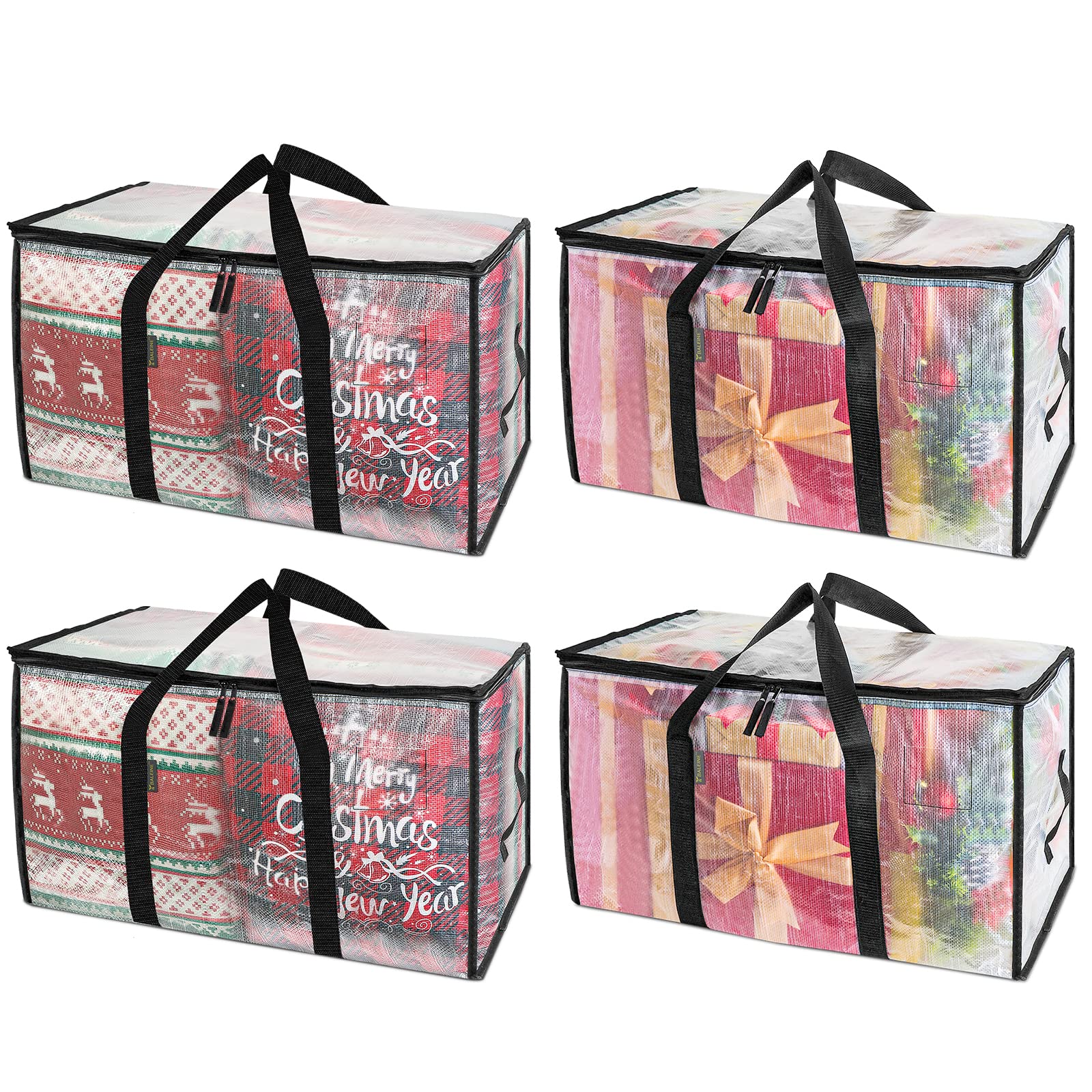 BALEINE 4-Pack Oversized Moving Bags with Reinforced Handles Heavy-Duty Storage Tote for Clothes Moving Supplies Clear 4-Pack