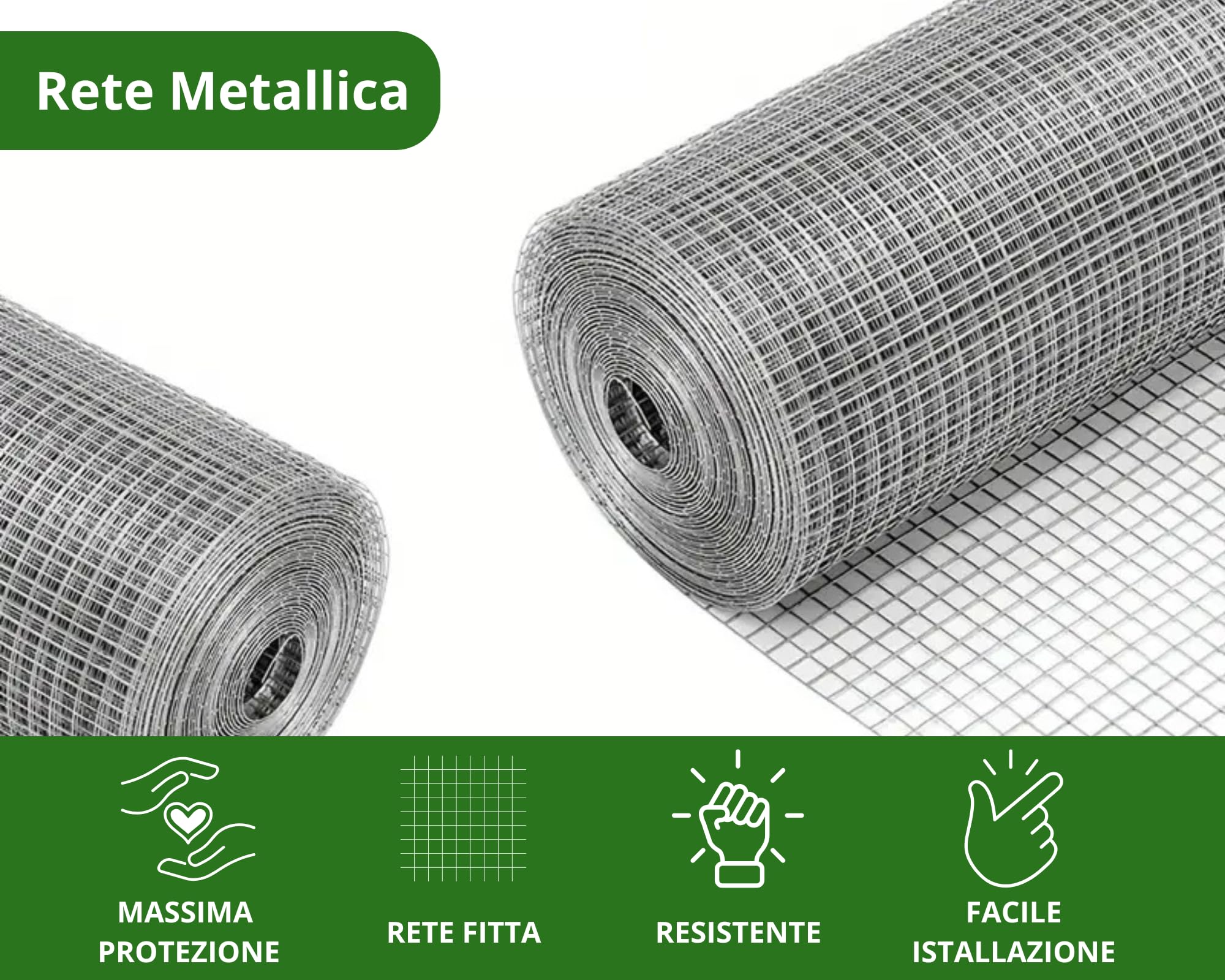 Rete Metallica Zincata Elettrosaldata Per Recinzioni Maglia Piccola Quadra 12,5x12,5 mm per Voliere Gabbie Uccelli Orti e Giardino Rotolo h.100 cm. x 25 mt.