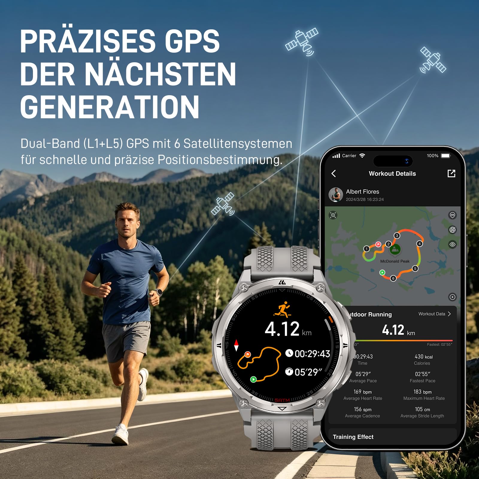 KOSPET ORB 2 GPS Smartwatch Herren Damen 1,43" AMOLED, 5 ATM & IP69 | 16 Tage Akku, 170+ Sportmodi, Gesundheitsfunktionen, LED-Taschenlampe & Walkie-Talkie, Militär Smart Watch für Android/iPhone