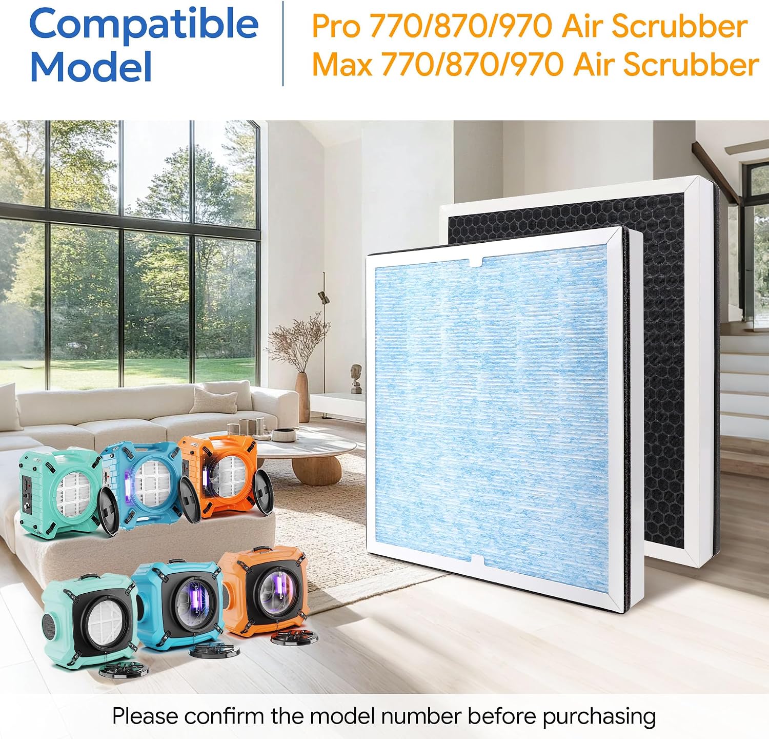 HEPA 770 Replacement Filter for AlorAir PureAiro HEPA Max/Pro Air Scrubber | Fits HEPA Max/Pro 770 870 970, 2-in-1 H13 HEPA & Honeycomb Activated Carbon, 14.3 x 13.6 x 1.97 in, 2 Pack
