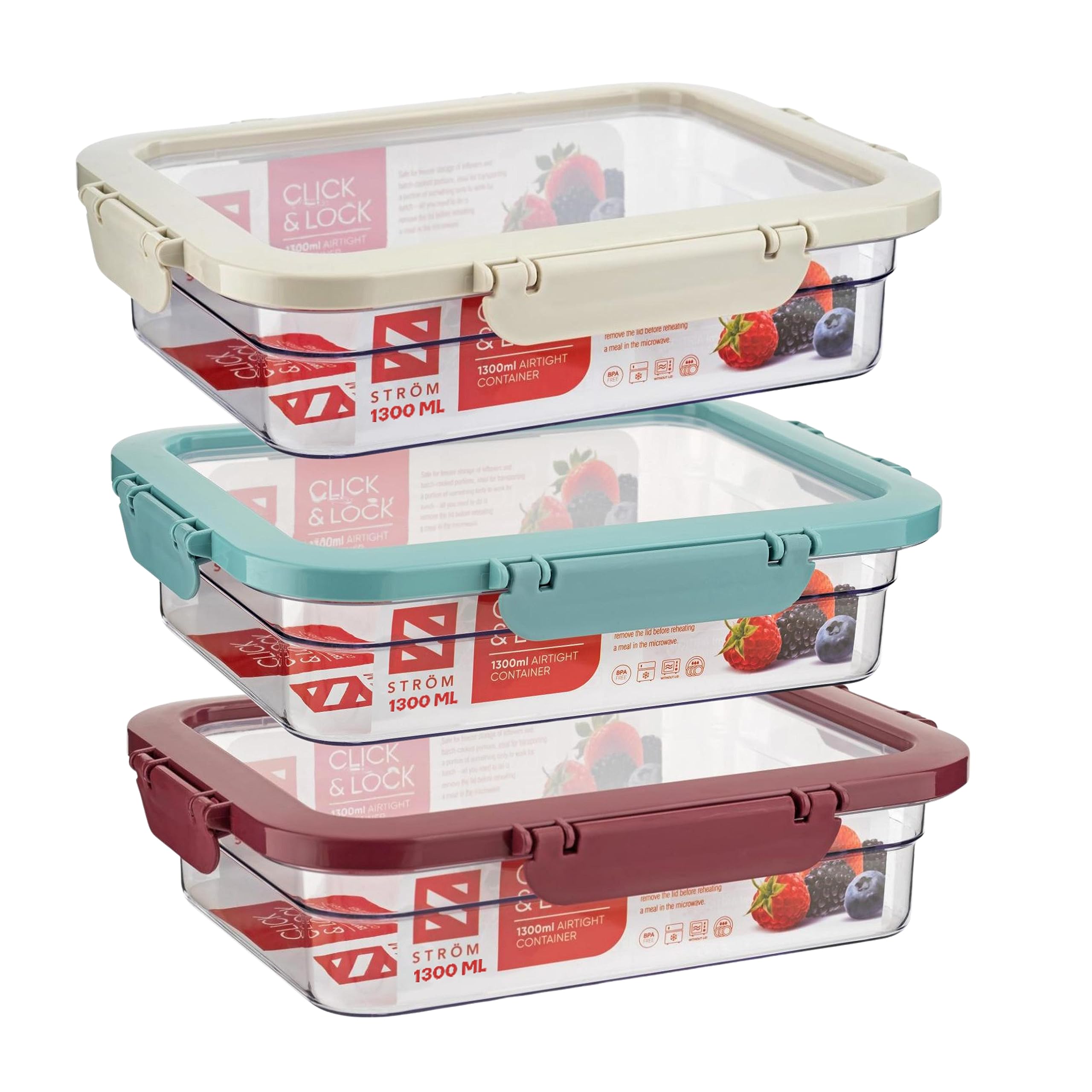Homeshopa.com 1.3 Litre - Red,Blue,White Homeshopa 1.3 Litre Airtight Food Storage Containers With Lid, Red,Blue & White Plastic Leak Proof Kitchen & Pantry Containers, Reusable Meal Prep Microwave Freezer Safe Bpa Free Food Storage Box