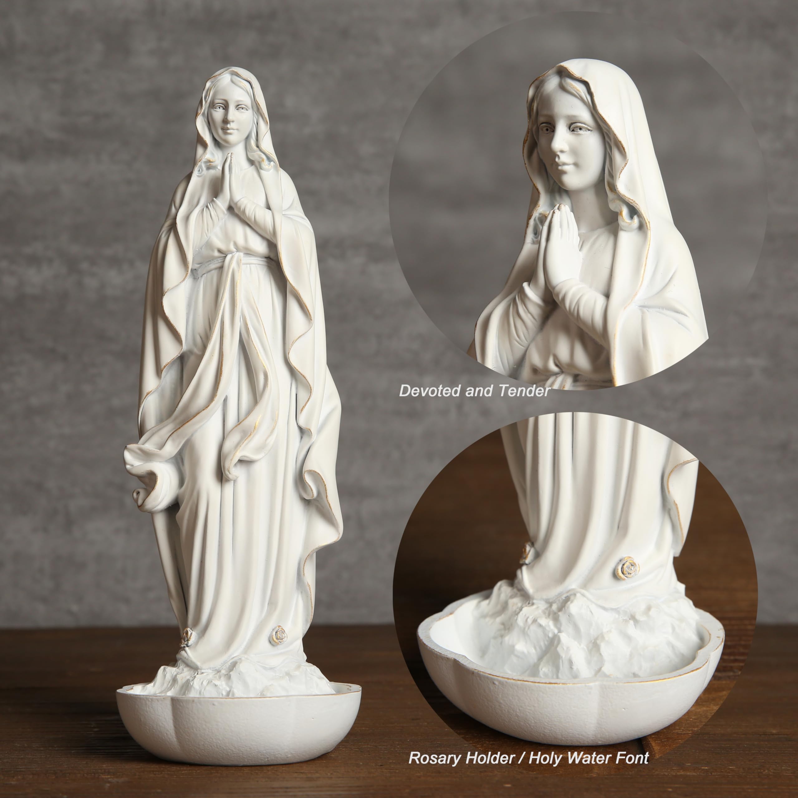 BC Katolicka figurka Matki Bożej z Lourdes, biała figurka Najświętszej Maryi Panny, uchwyt na różaniec stołowy, prezent religijny, 25 cm H klasyczna rzeźba renesansowa ręcznie wykonana przez
