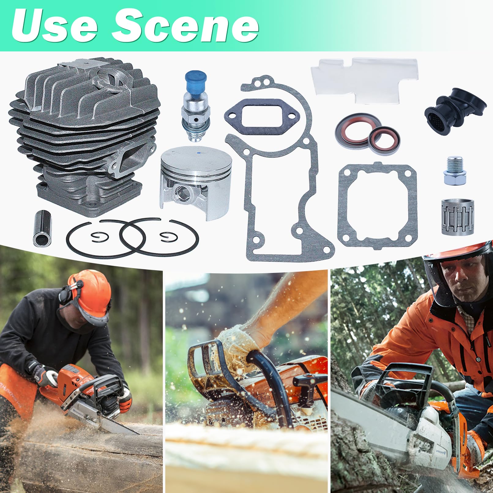 Adefol Kit de pistón de cilindro de 50 mm para Stihl 044 MS440 MS 440 motosierra, Cilindro con bujía y filtro de combustible, Repuesto 1128-020-1201, 1128-020-1227