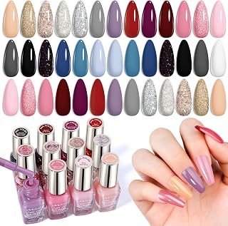 SAVILAND Nail Polish Set - 20pcs Classic Colors Quick-Dry Fingernail Polish,Regular Nail Lacquer Non-Gel Glitter & Solid Shades with Base Coat + Matte/Glossy Top Coats for Salon & Home Manicures